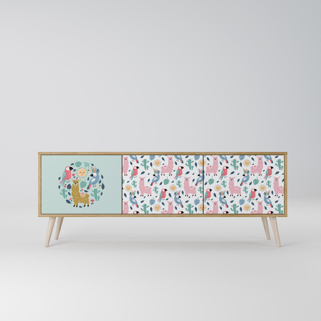 Mueble de TV de 3 puertas COLORFUL ALPACAS en efecto roble