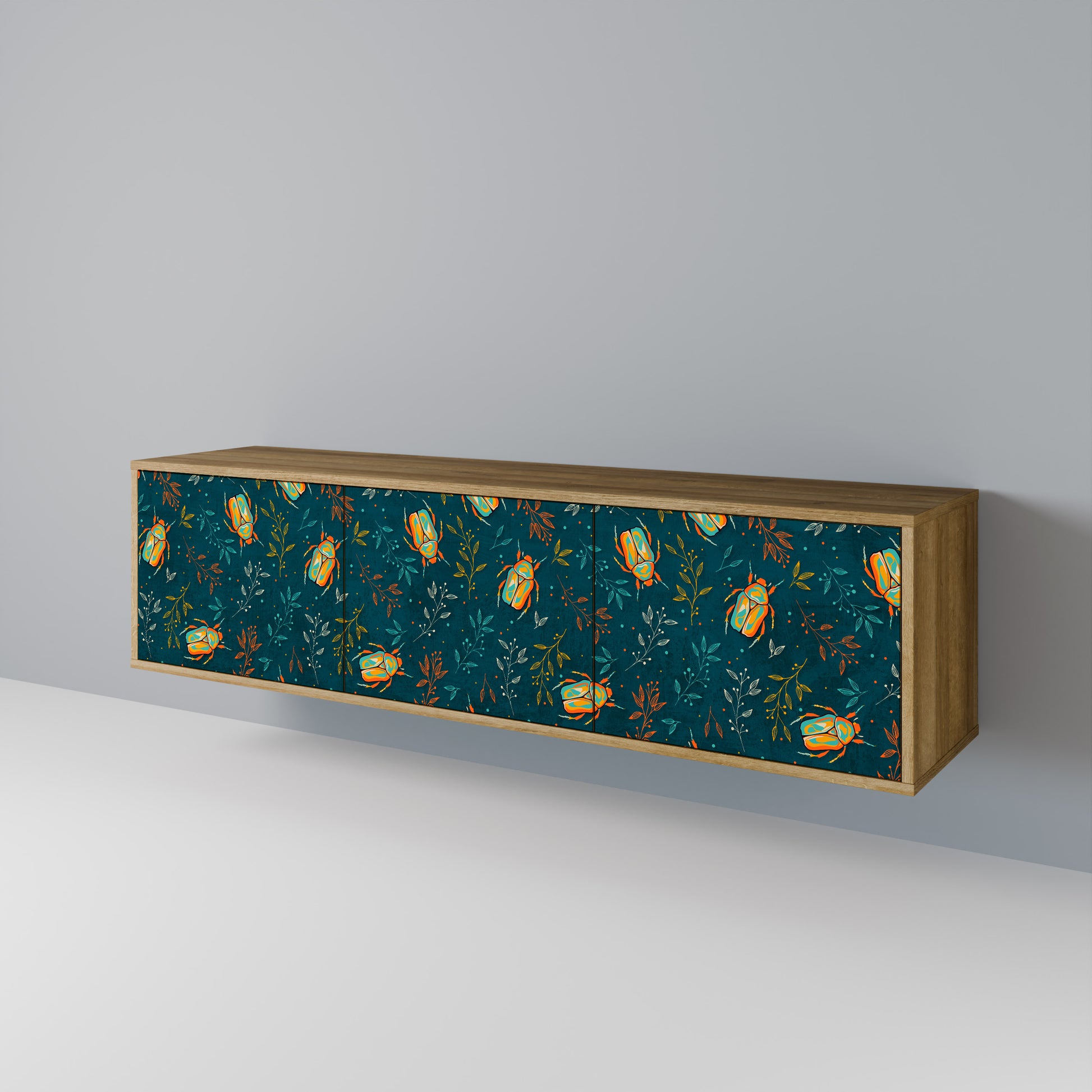 AUTUMN INSECTS 3-Door TV Stand in Oak Effect