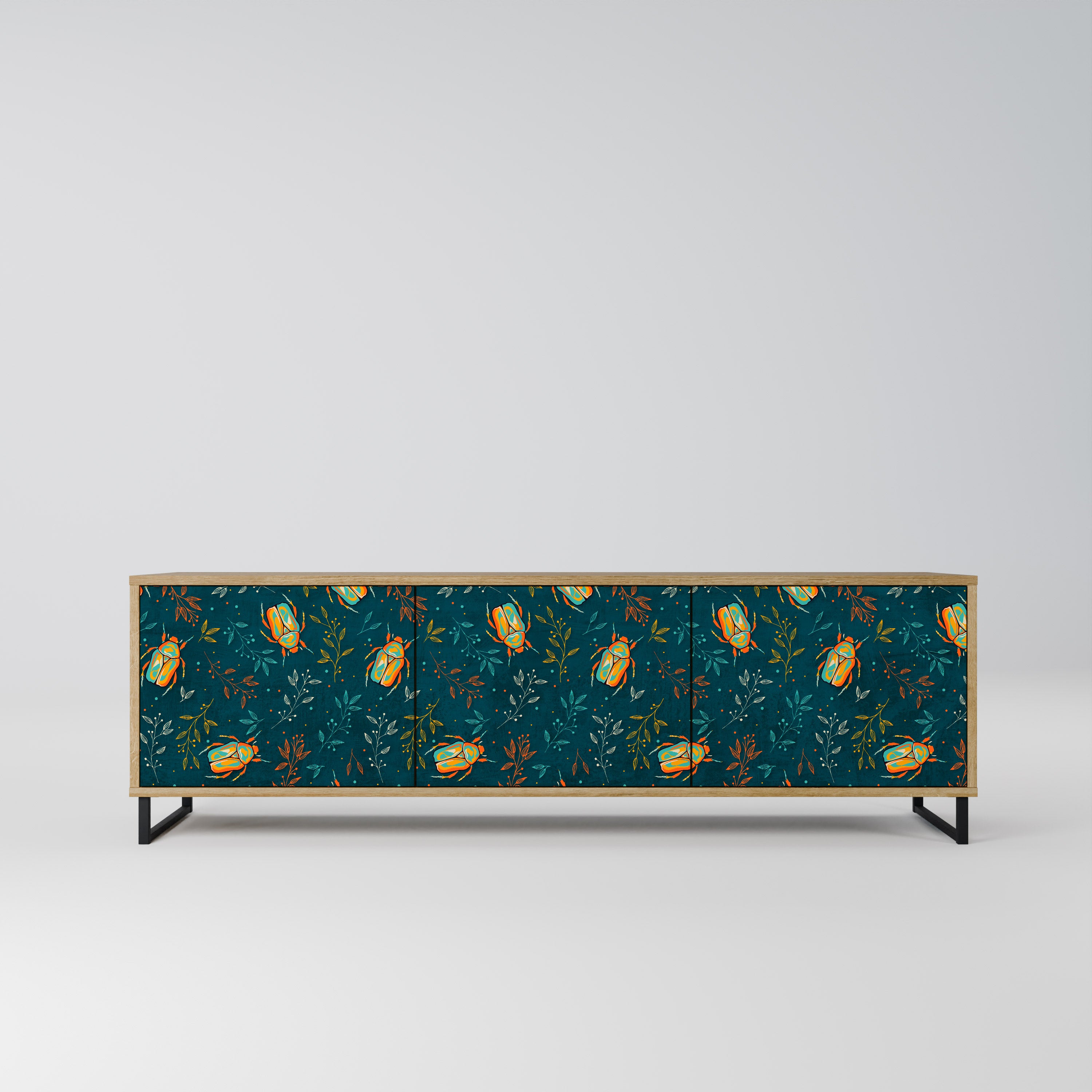AUTUMN INSECTS 3-Door TV Stand in Oak Effect