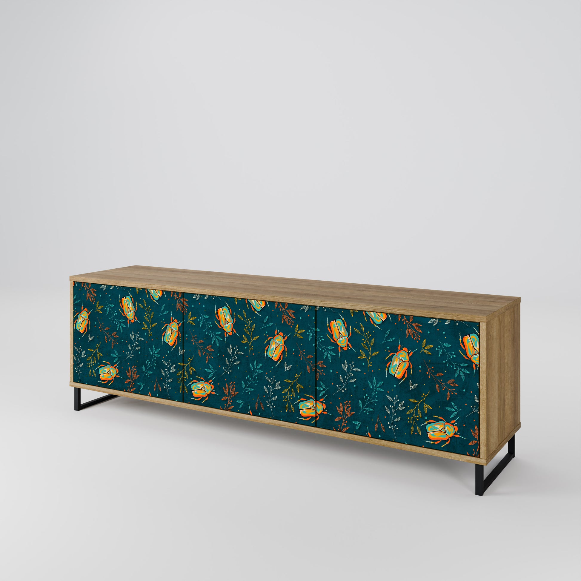 AUTUMN INSECTS 3-Door TV Stand in Oak Effect