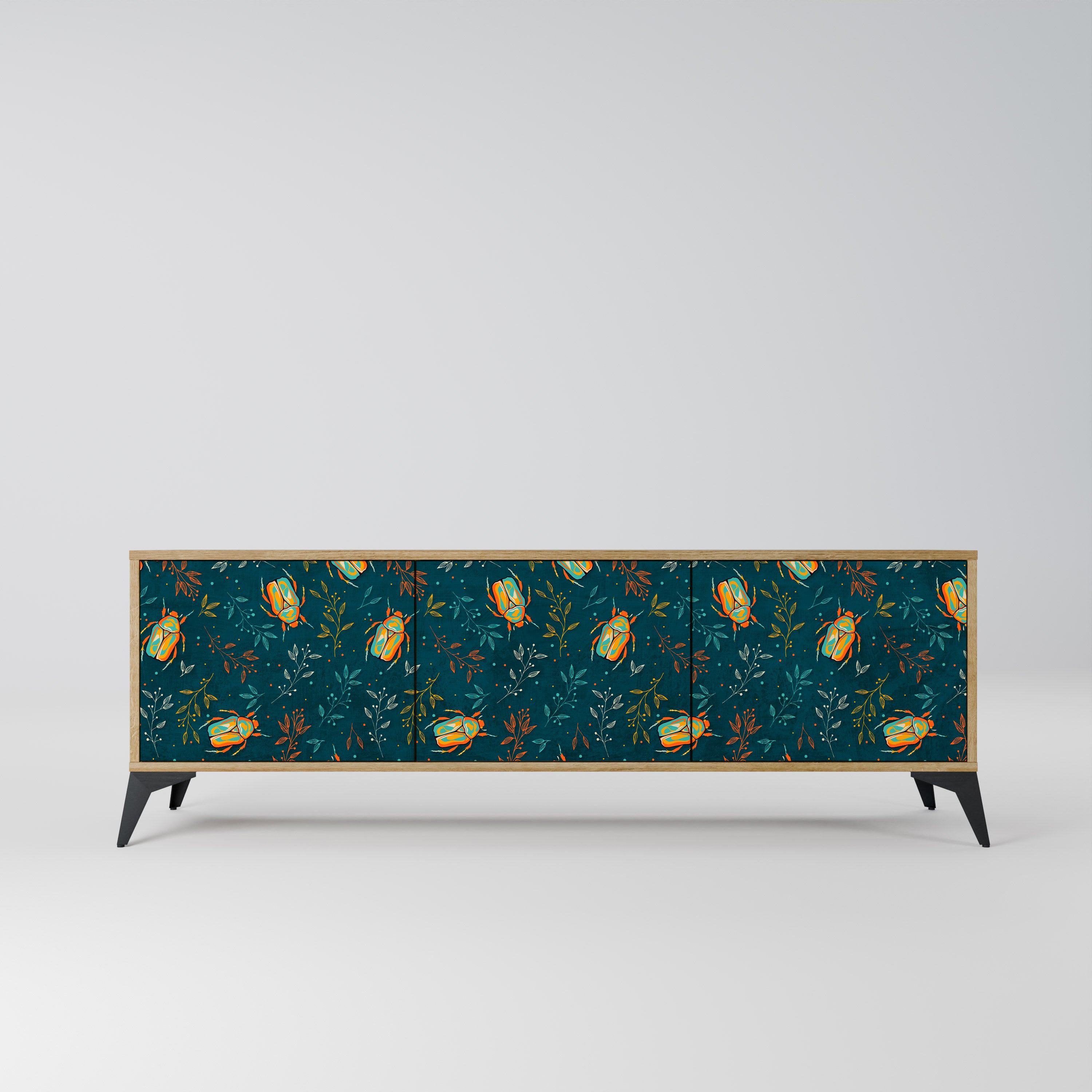 AUTUMN INSECTS 3-Door TV Stand in Oak Effect