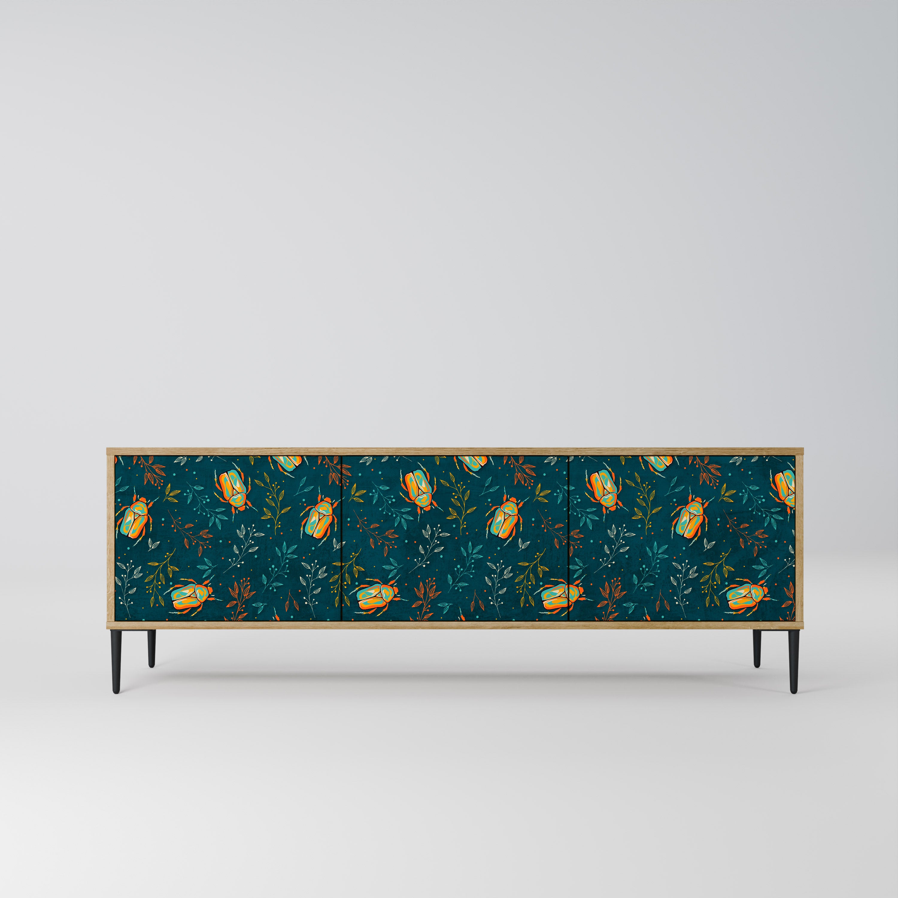 AUTUMN INSECTS 3-Door TV Stand in Oak Effect