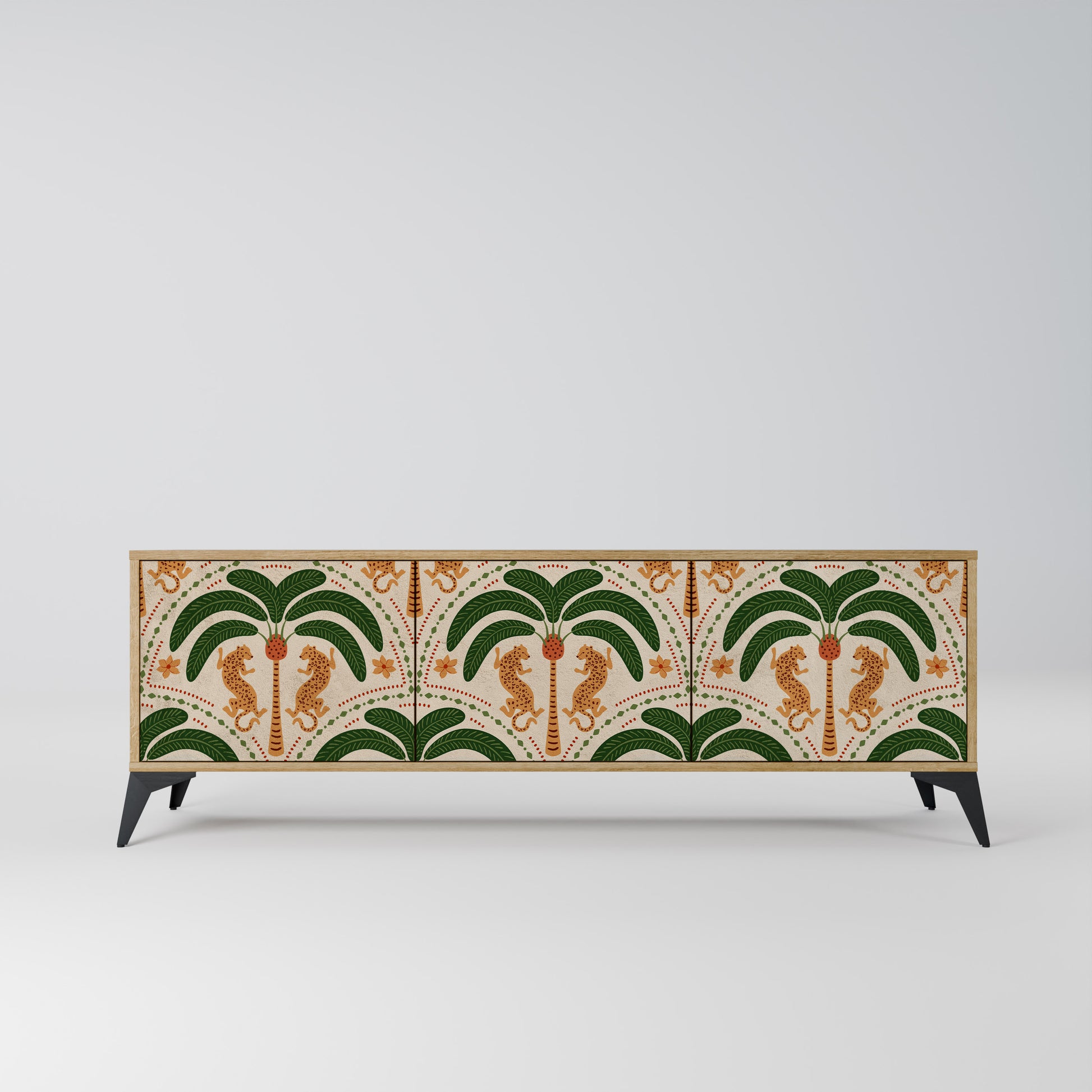 DANCING PREDATORS 3-Door TV Stand in Oak Effect