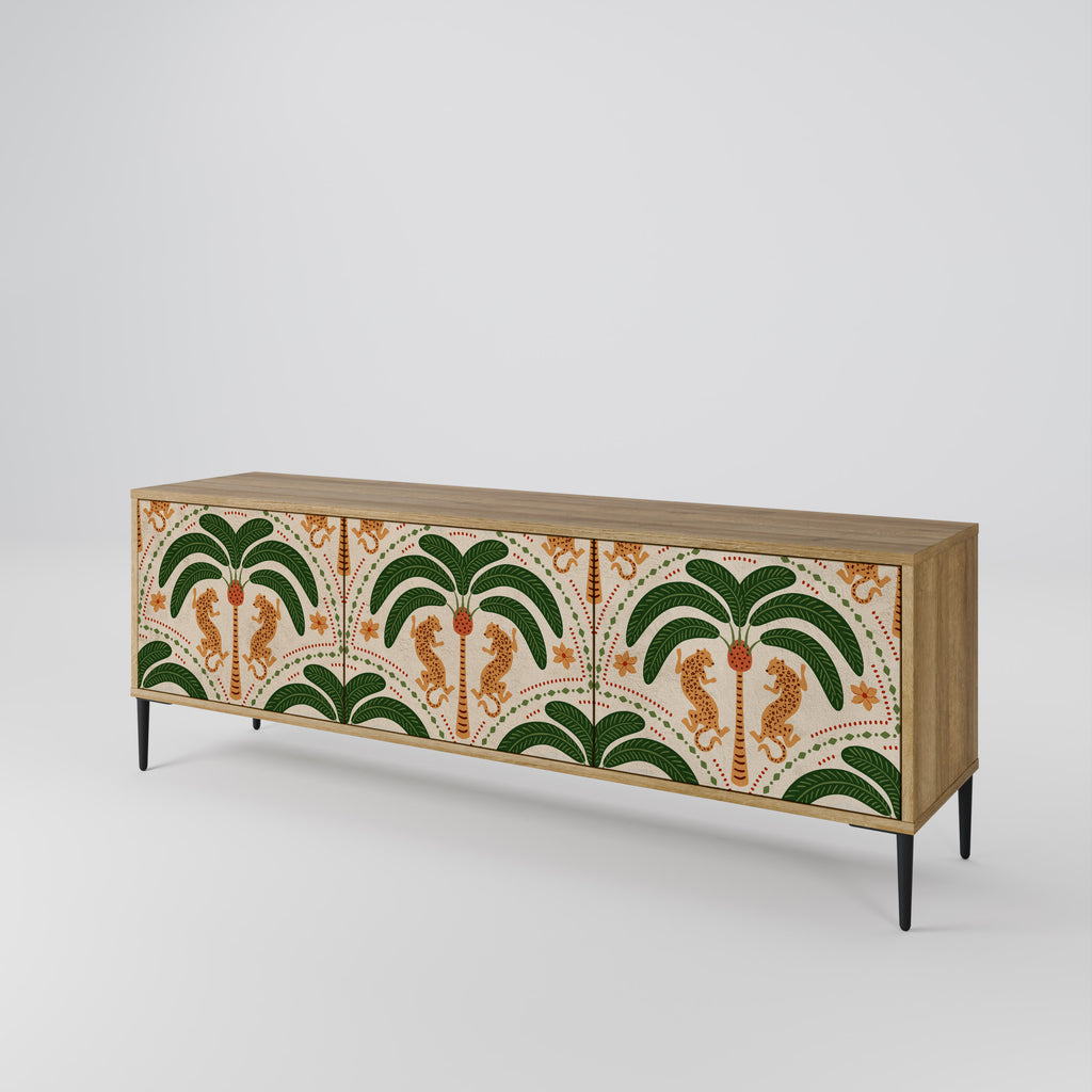 DANCING PREDATORS 3-Door TV Stand in Oak Effect