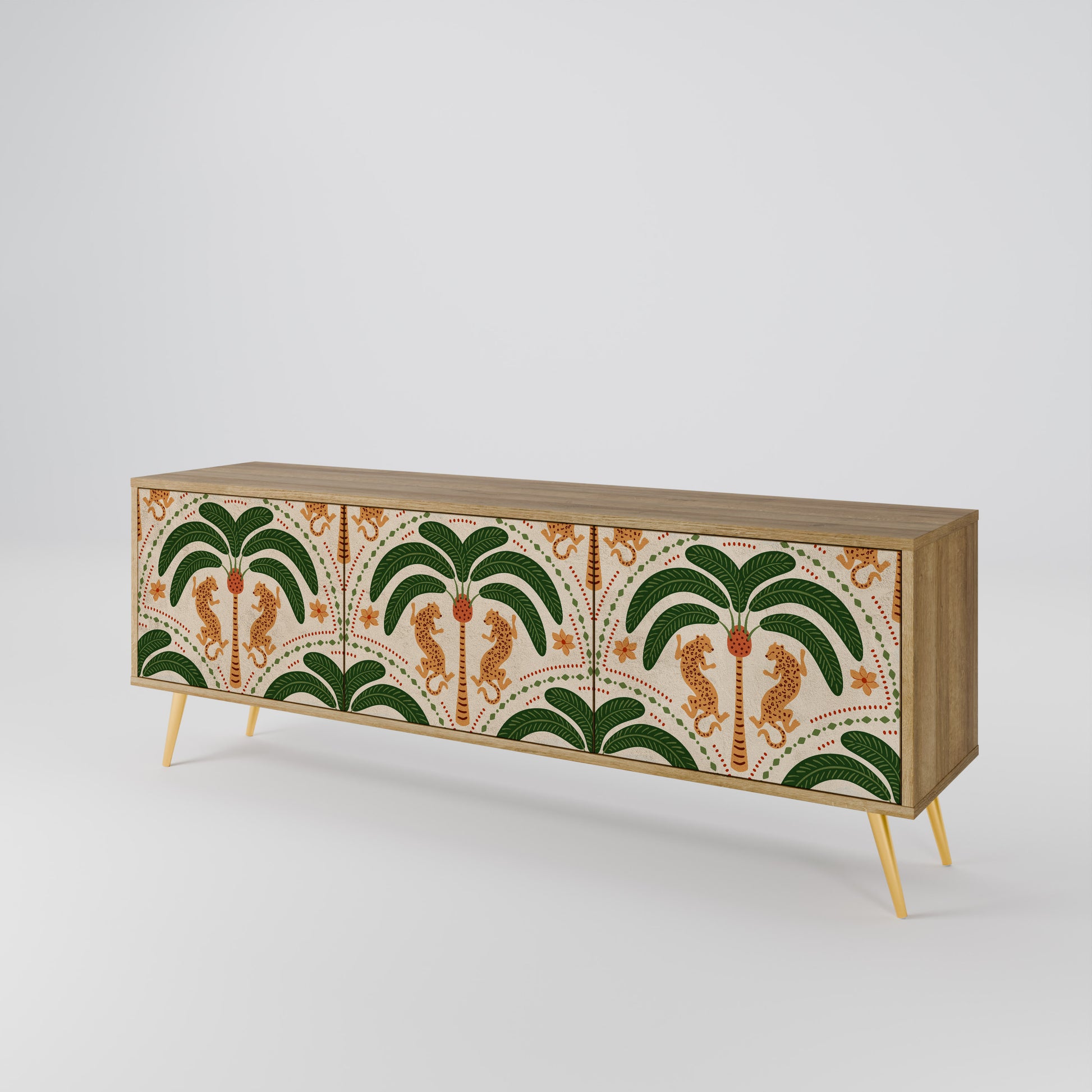 DANCING PREDATORS 3-Door TV Stand in Oak Effect