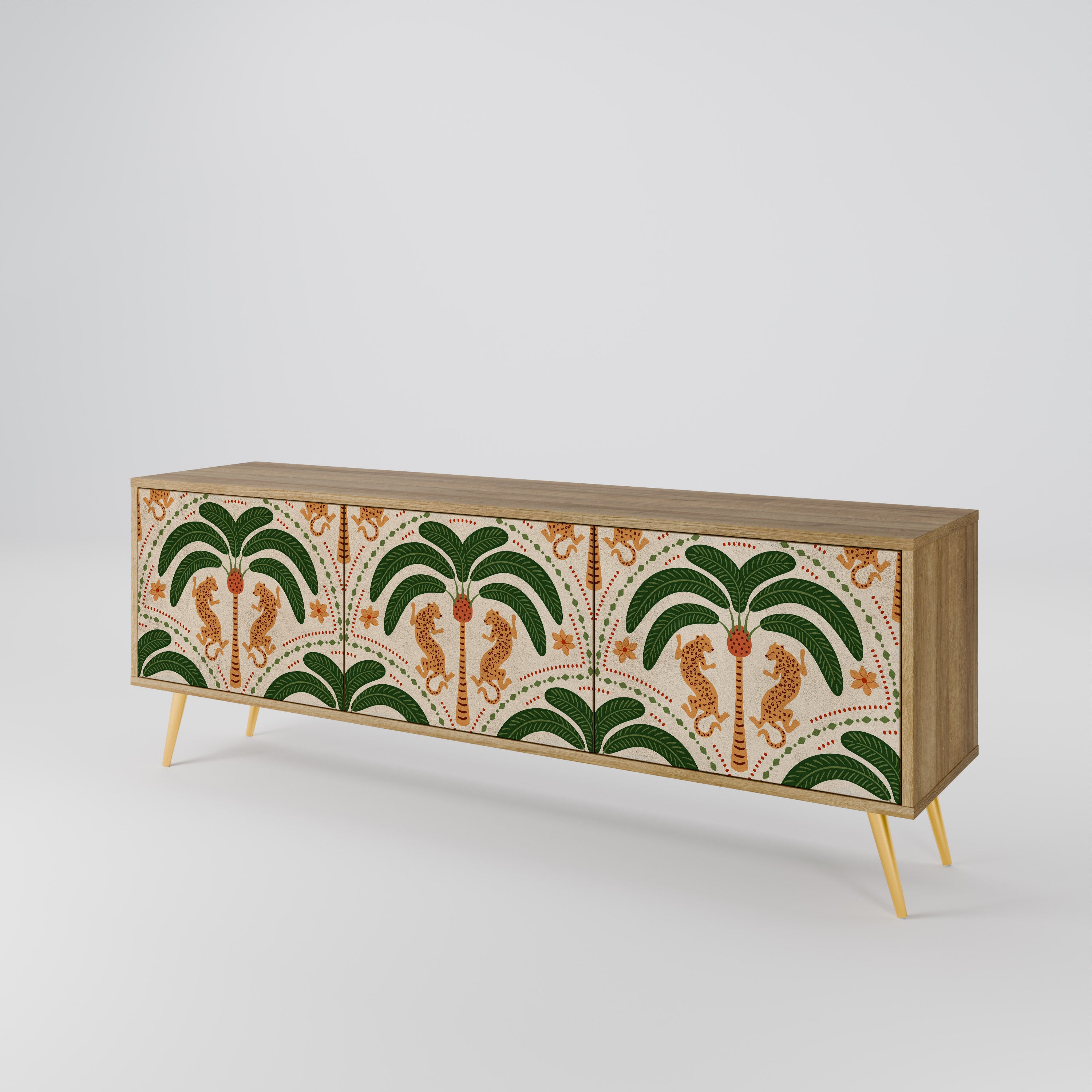 DANCING PREDATORS 3-Door TV Stand in Oak Effect