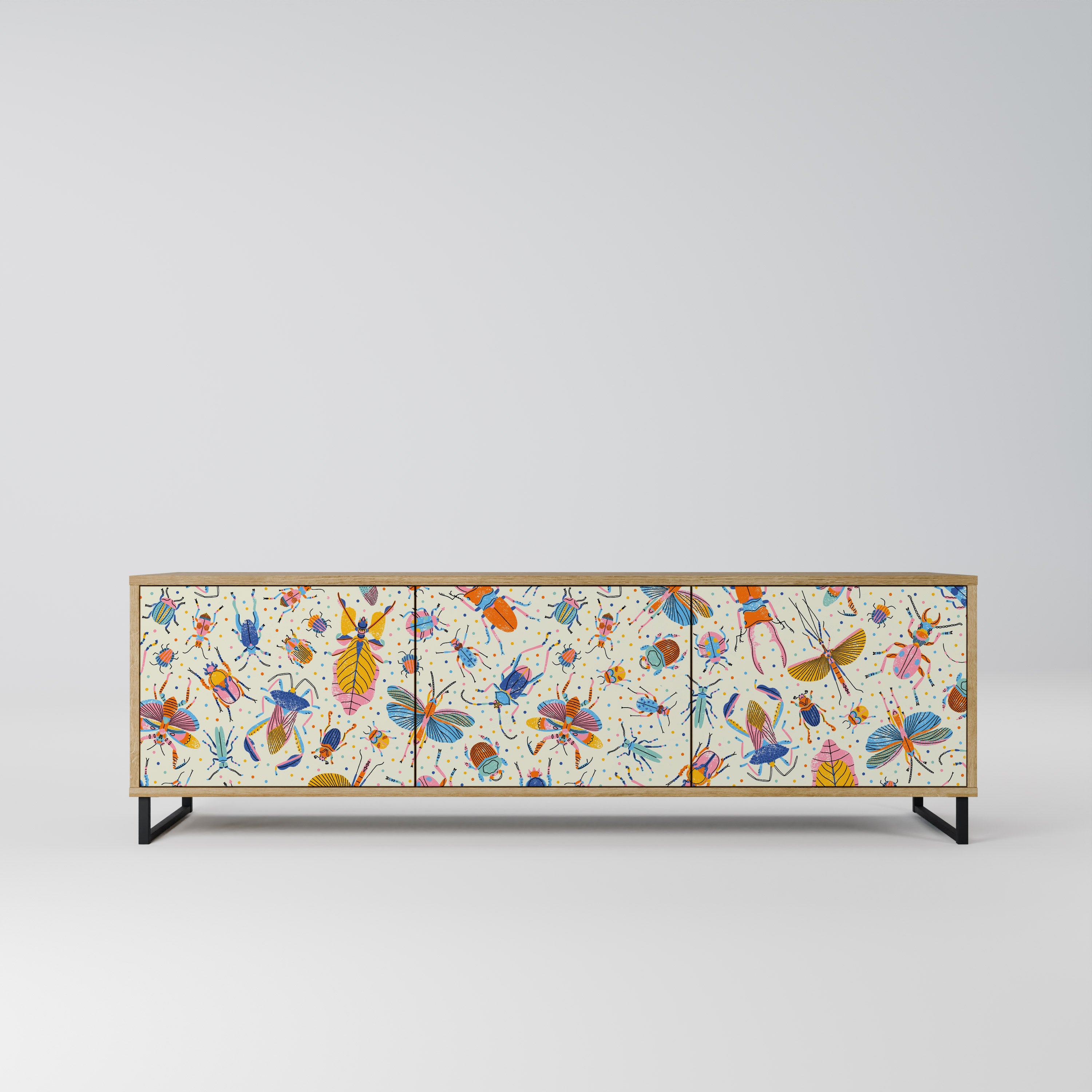 COLORFUL INSECTS 3-Door TV Stand in Oak Effect