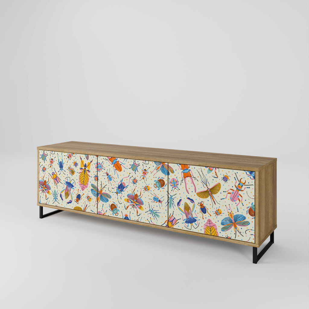 Mueble de TV de 3 puertas COLORFUL INSECTS en efecto roble