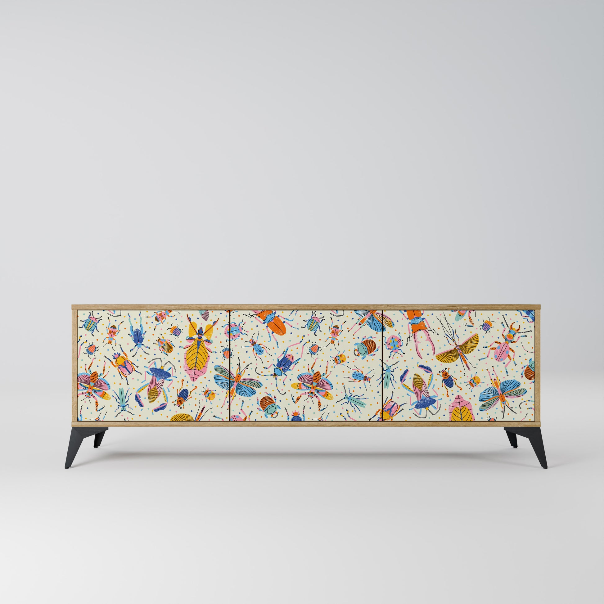 COLORFUL INSECTS 3-Door TV Stand in Oak Effect
