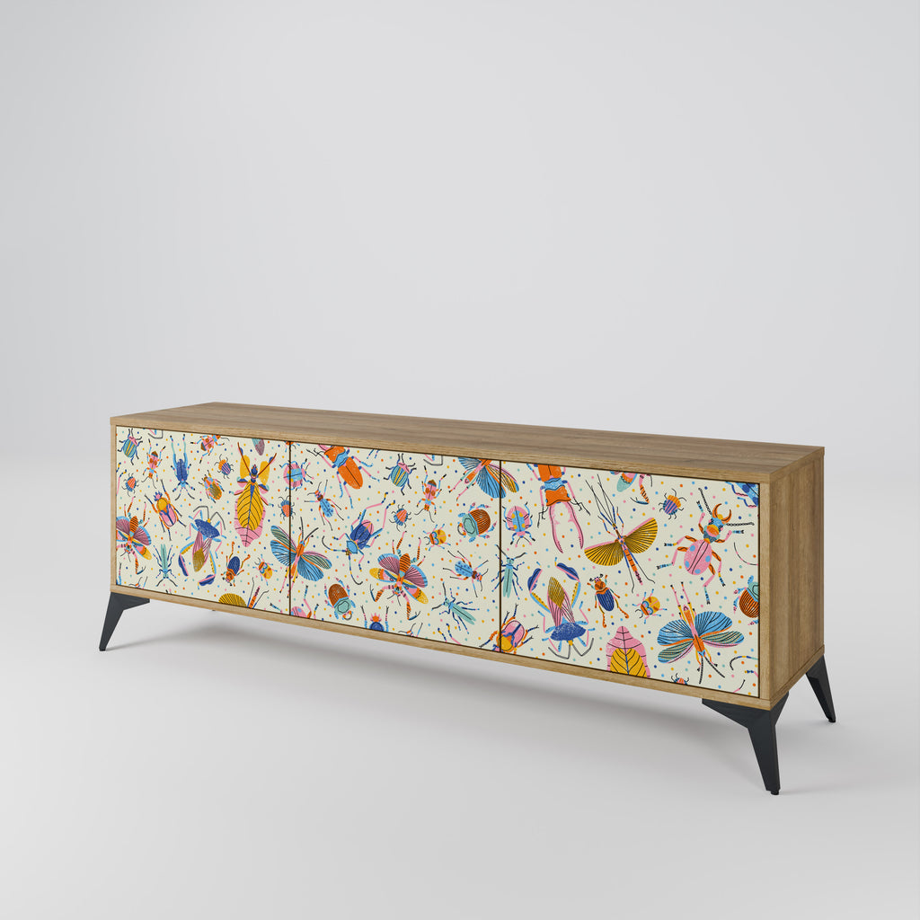 Mueble de TV de 3 puertas COLORFUL INSECTS en efecto roble