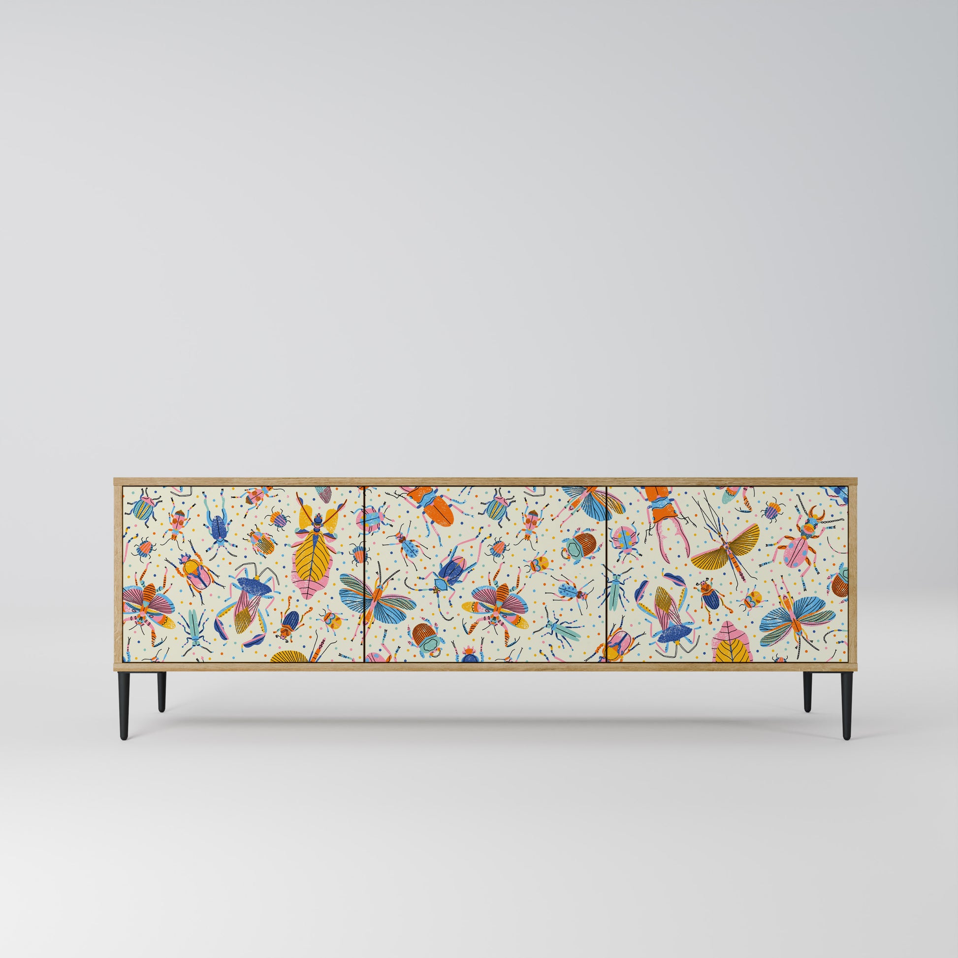 COLORFUL INSECTS 3-Door TV Stand in Oak Effect