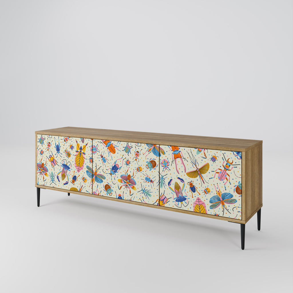 Mueble de TV de 3 puertas COLORFUL INSECTS en efecto roble