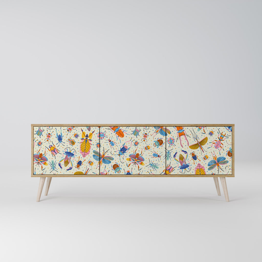 Mueble de TV de 3 puertas COLORFUL INSECTS en efecto roble