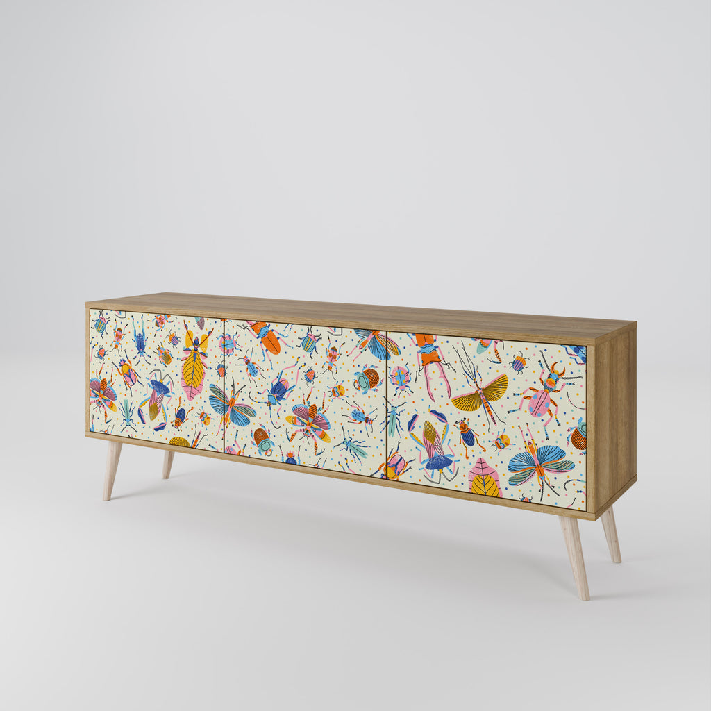 Mueble de TV de 3 puertas COLORFUL INSECTS en efecto roble