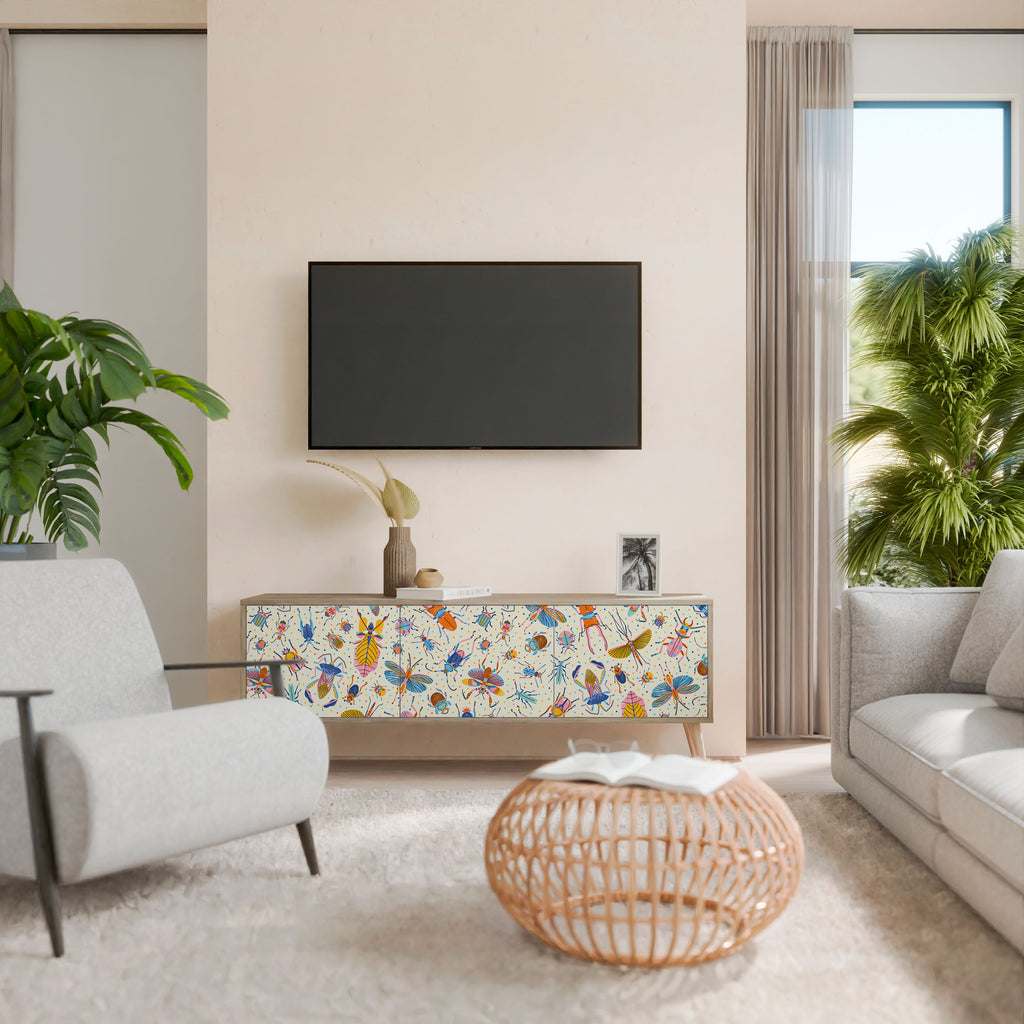 Mueble de TV de 3 puertas COLORFUL INSECTS en efecto roble