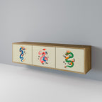 MYTHOLOGICAL CREATURES 3-Door TV Stand in Oak Effect