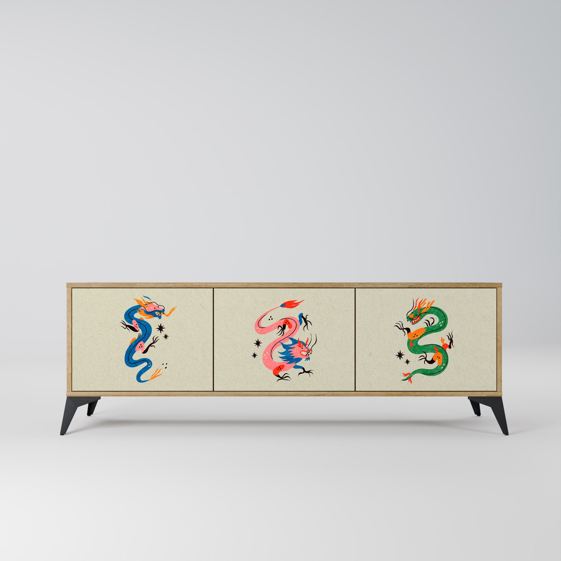 MYTHOLOGICAL CREATURES 3-Door TV Stand in Oak Effect