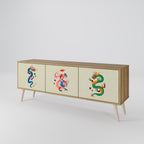 MYTHOLOGICAL CREATURES 3-Door TV Stand in Oak Effect