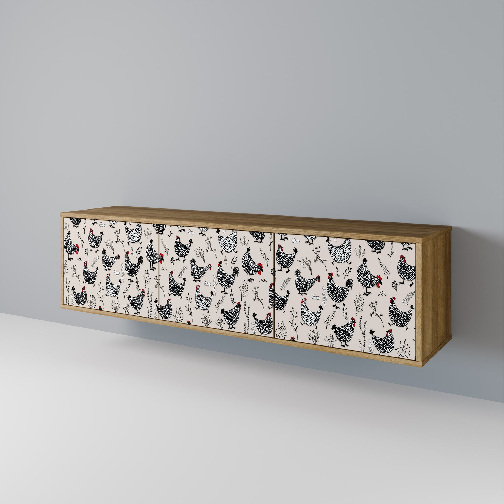 HAPPY HENS 3-Door TV Stand in Oak Effect