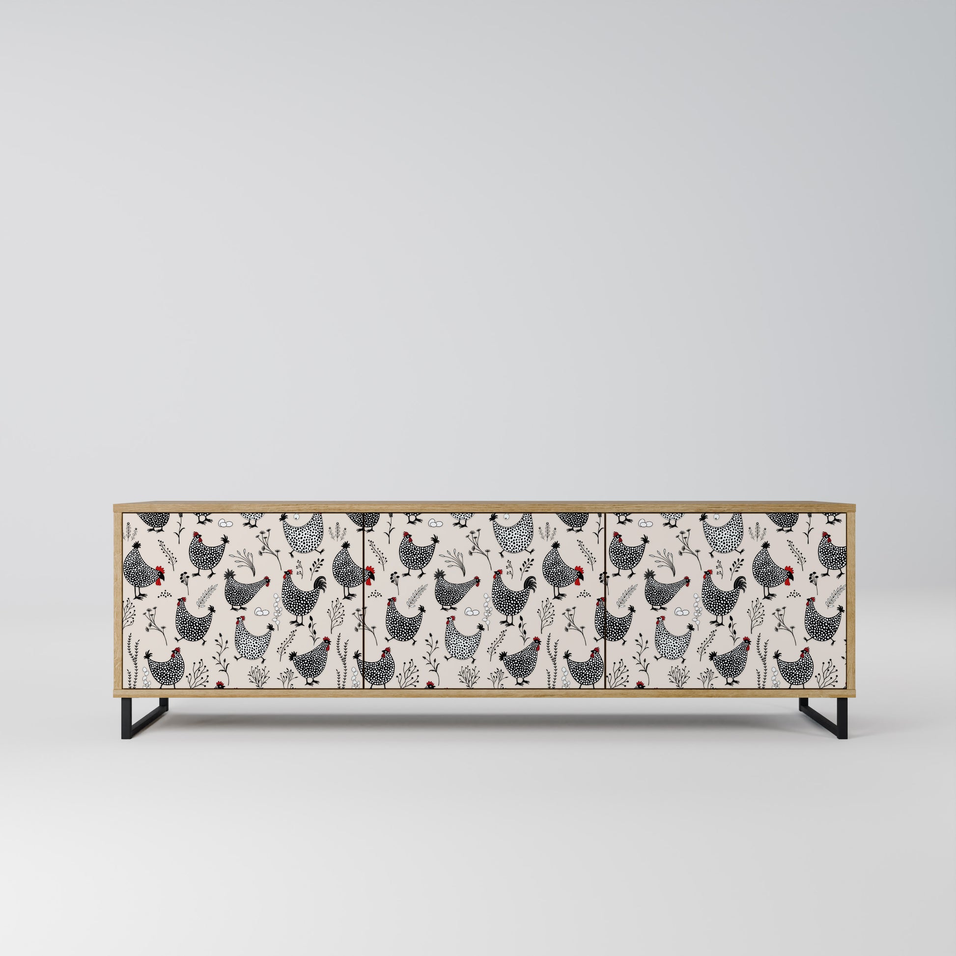HAPPY HENS 3-Door TV Stand in Oak Effect
