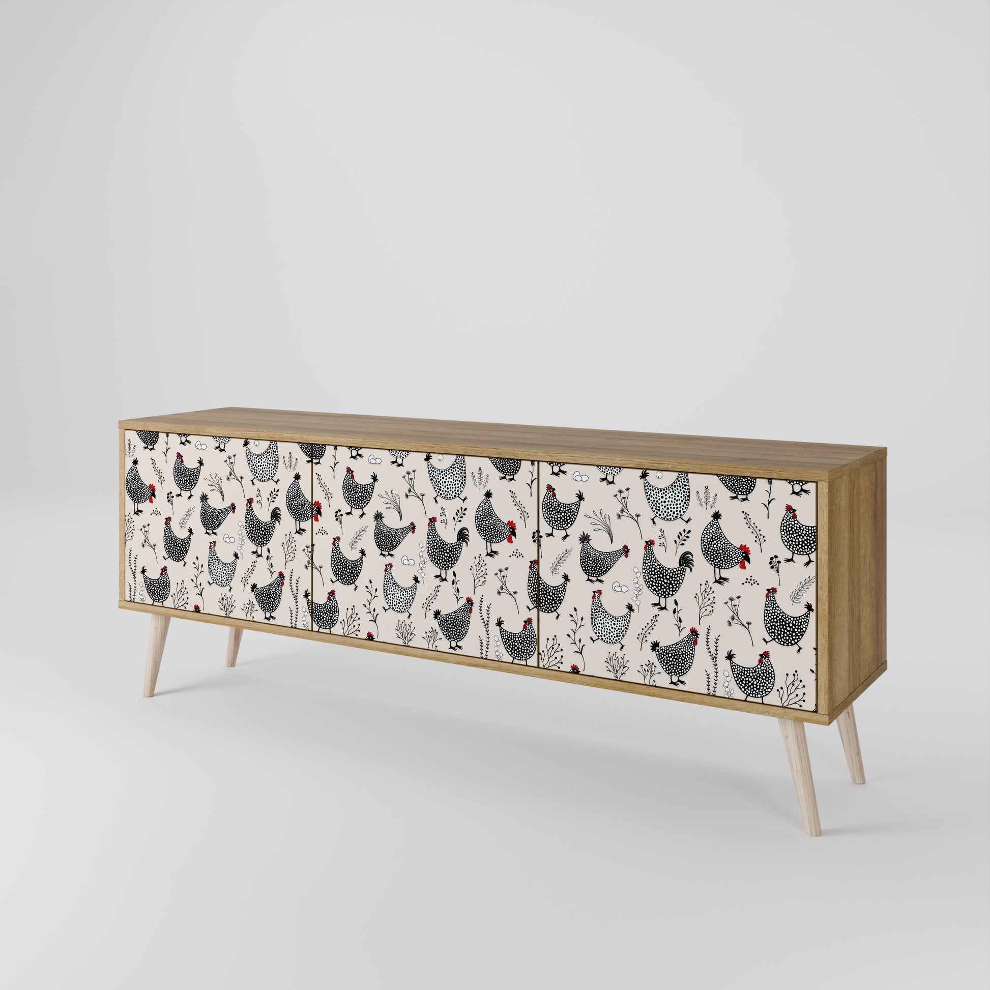 HAPPY HENS 3-Door TV Stand in Oak Effect