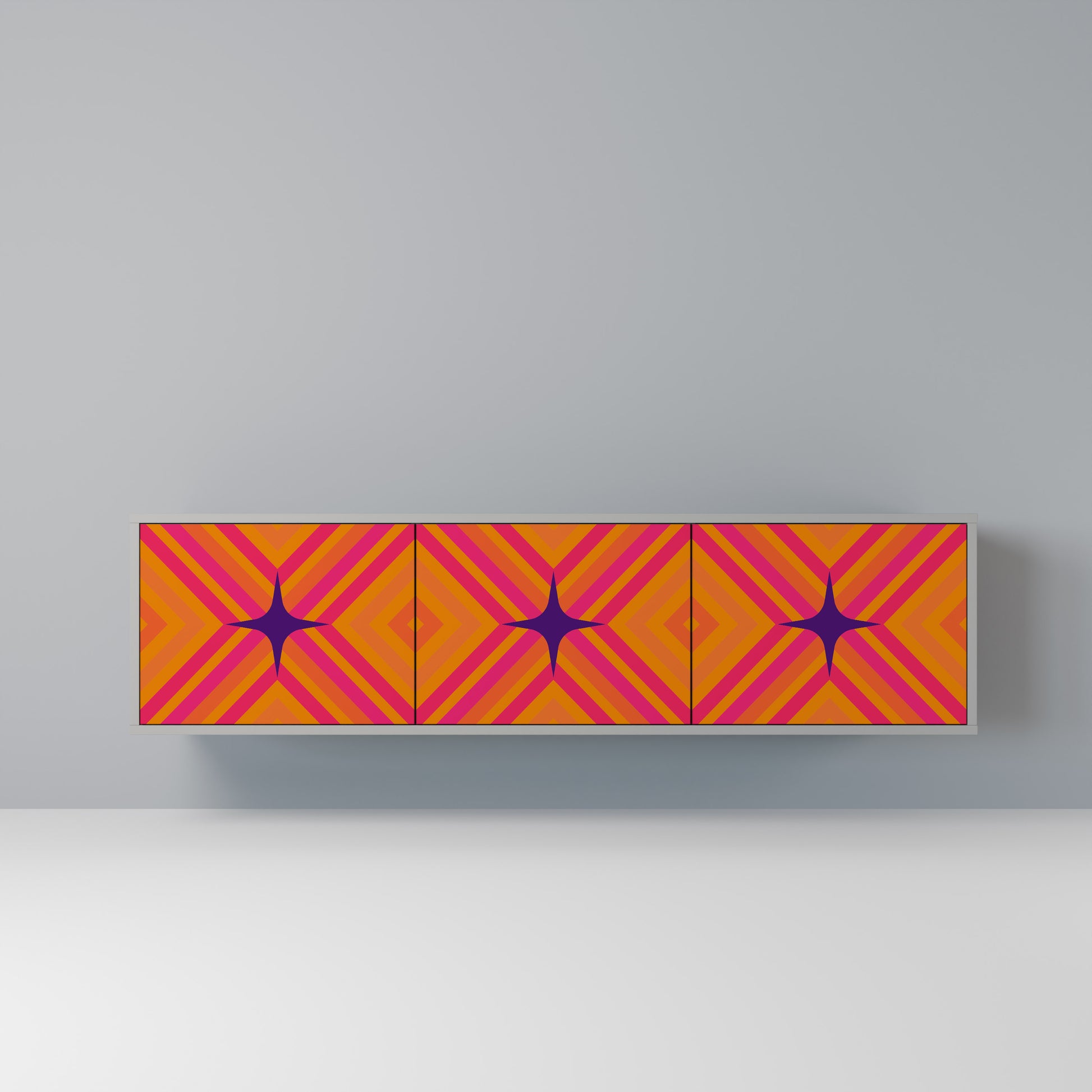 GEOMETRIC BRILLIANCE 3-Door TV Stand in Grey Finish