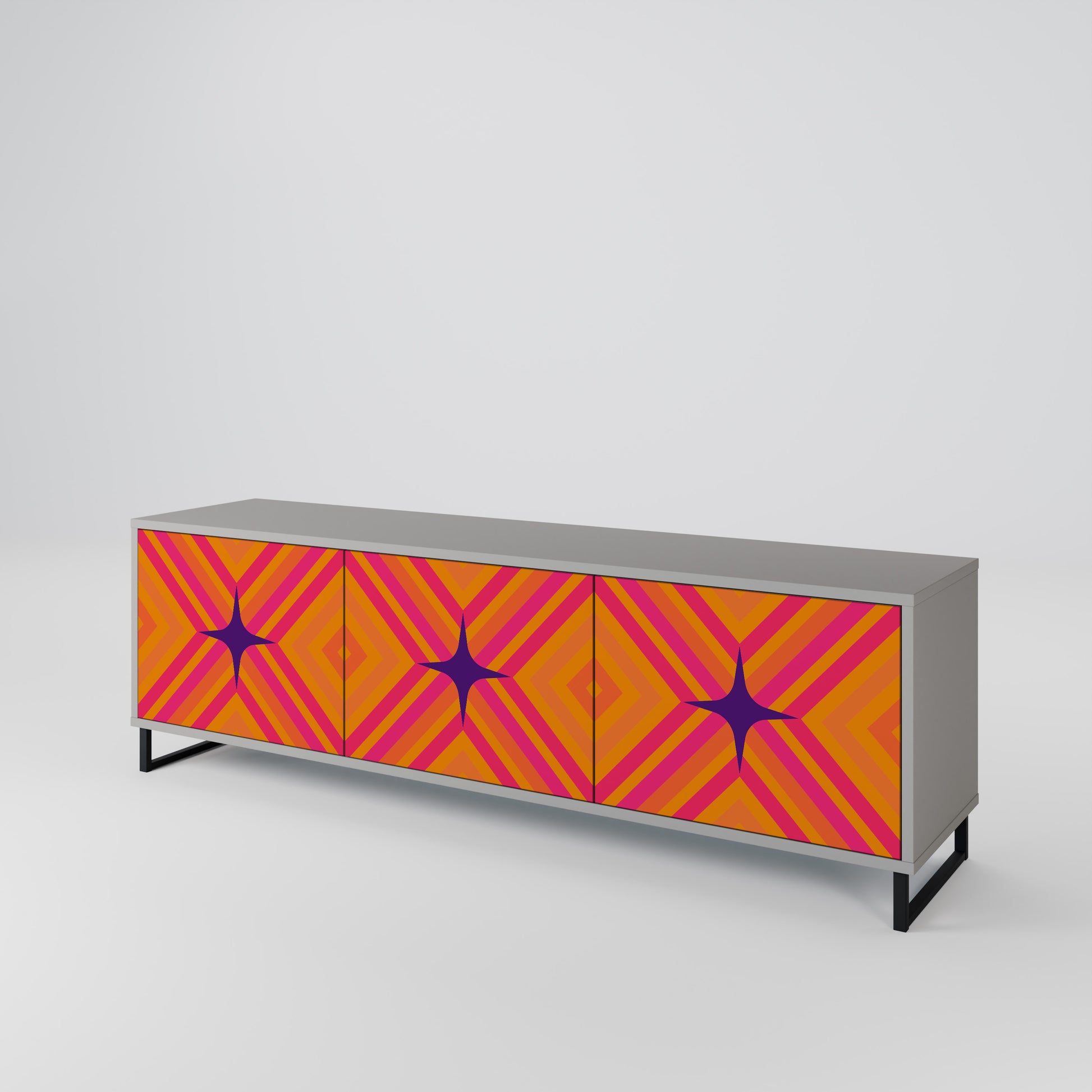 GEOMETRIC BRILLIANCE 3-Door TV Stand in Grey Finish