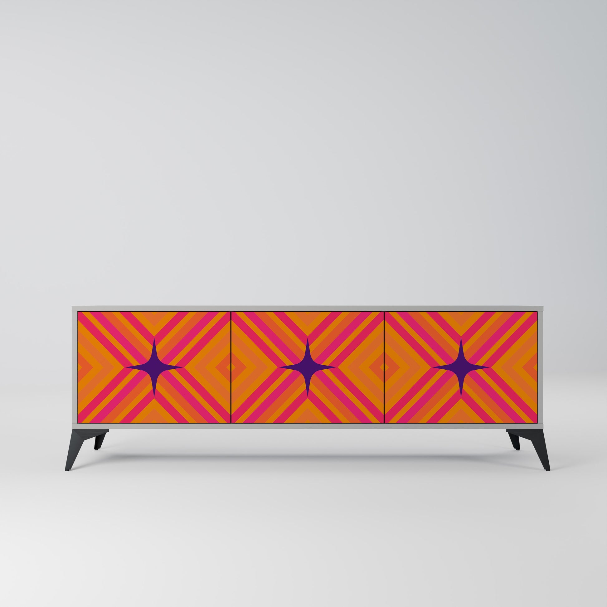 GEOMETRIC BRILLIANCE 3-Door TV Stand in Grey Finish