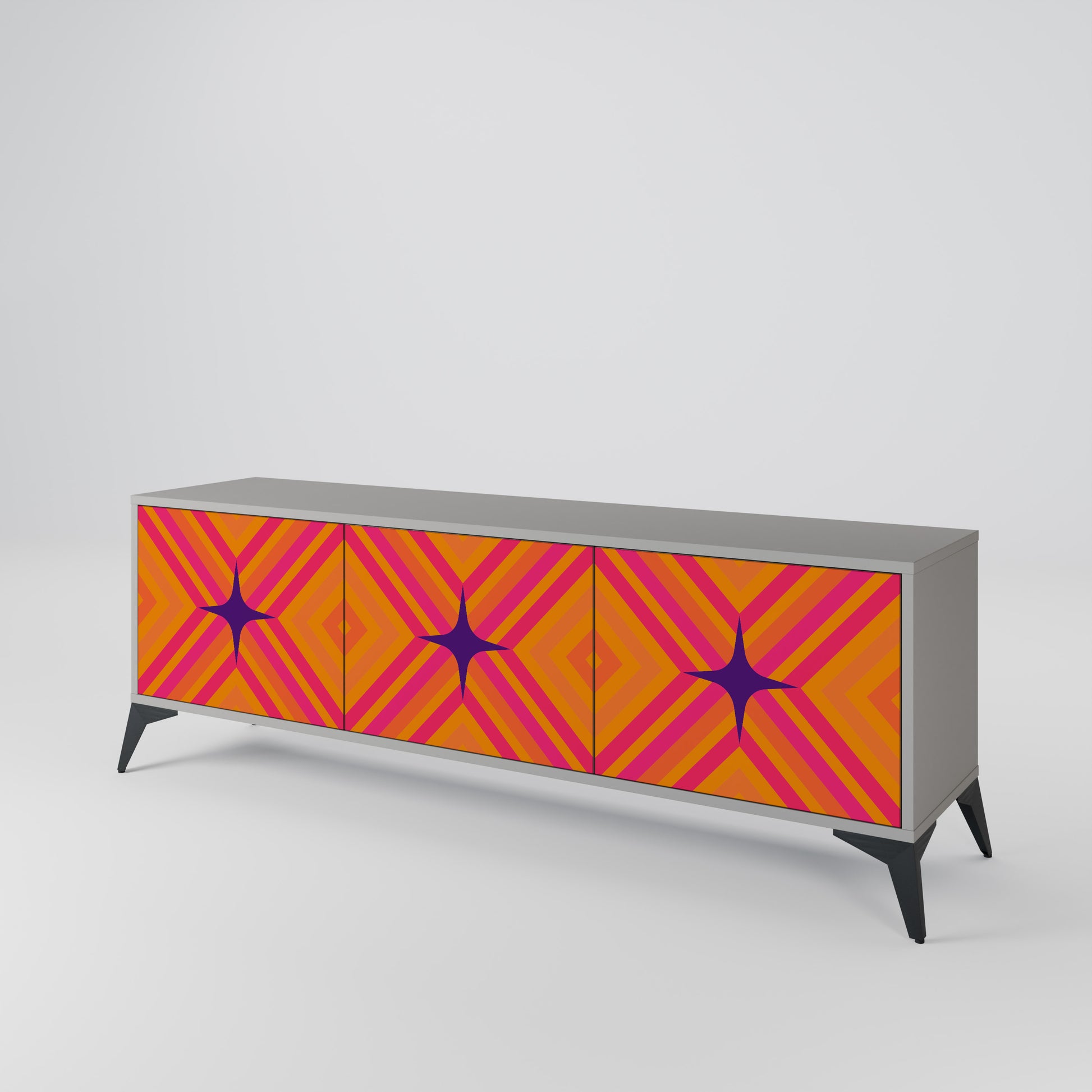 GEOMETRIC BRILLIANCE 3-Door TV Stand in Grey Finish