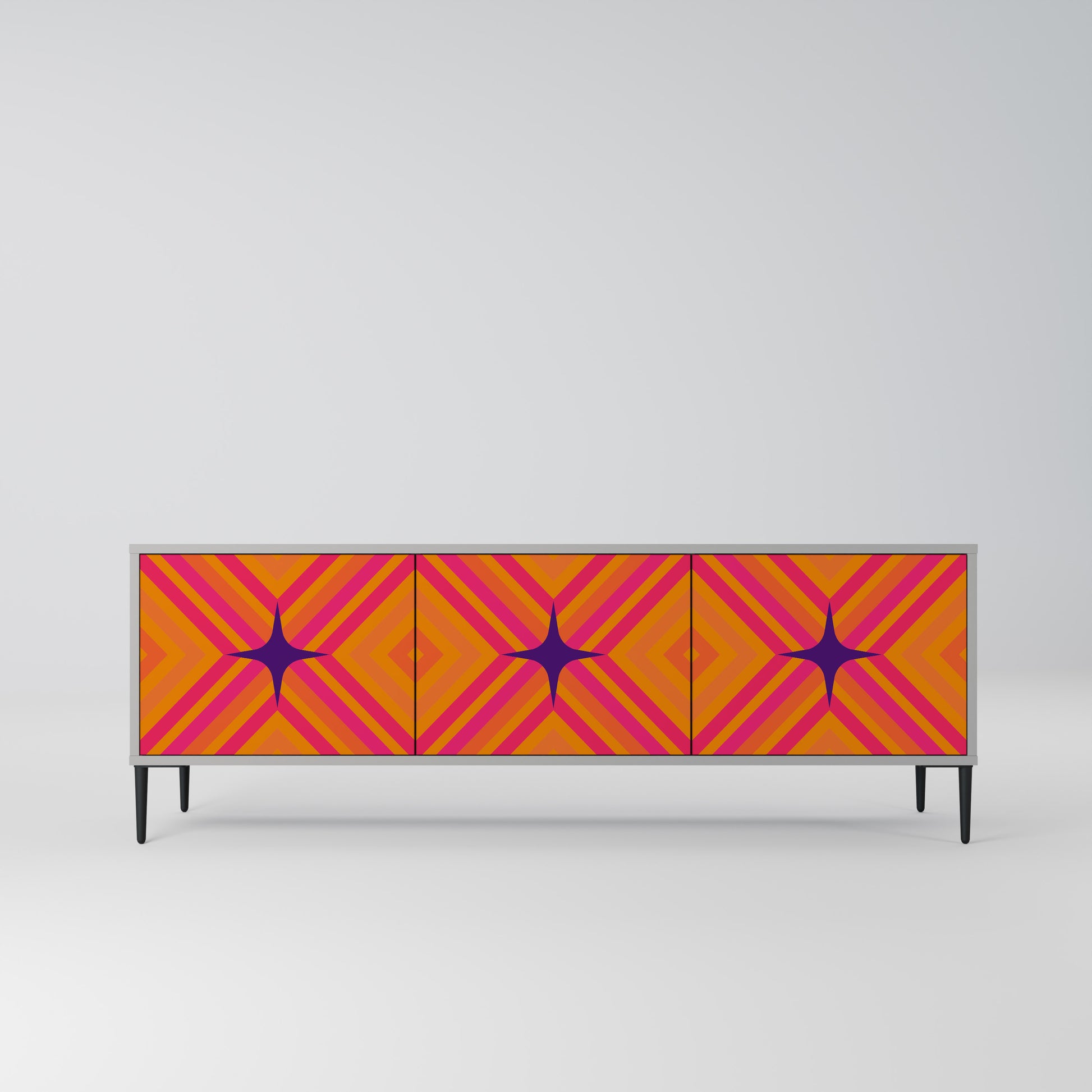 GEOMETRIC BRILLIANCE 3-Door TV Stand in Grey Finish
