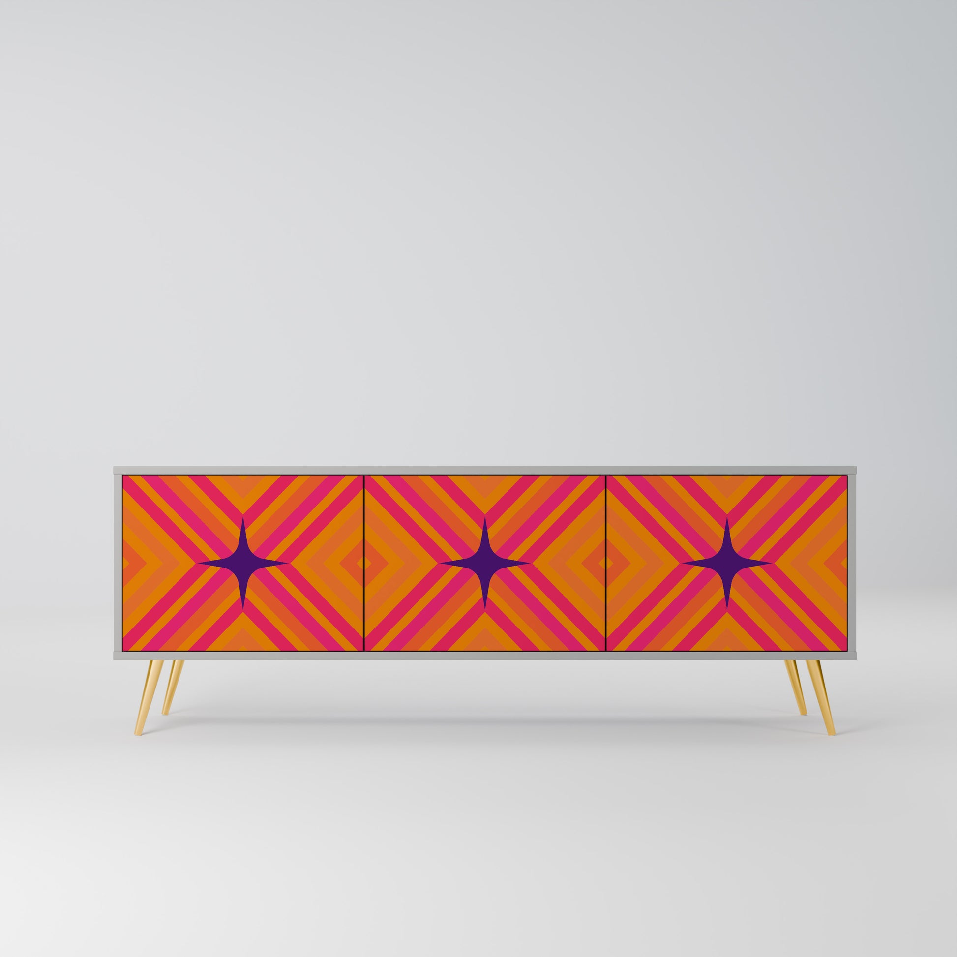 GEOMETRIC BRILLIANCE 3-Door TV Stand in Grey Finish