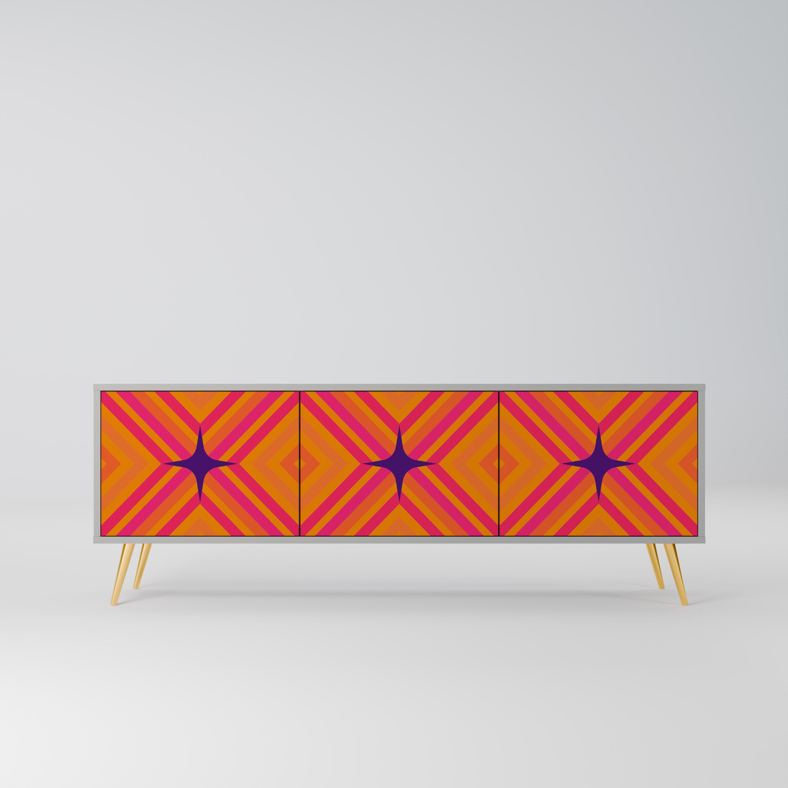 GEOMETRIC BRILLIANCE 3-Door TV Stand in Grey Finish