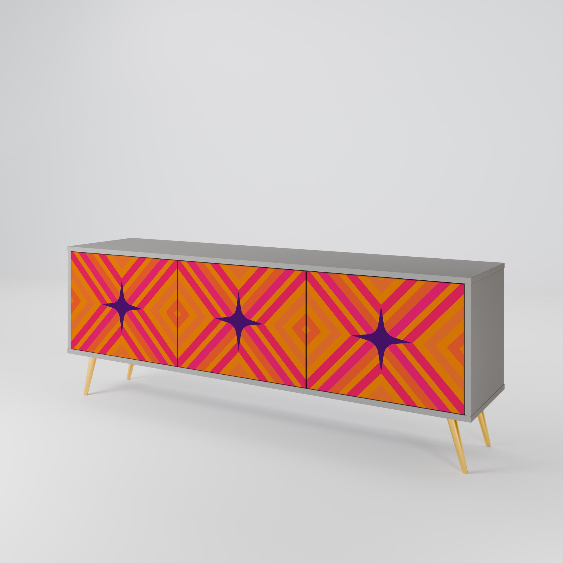 GEOMETRIC BRILLIANCE 3-Door TV Stand in Grey Finish