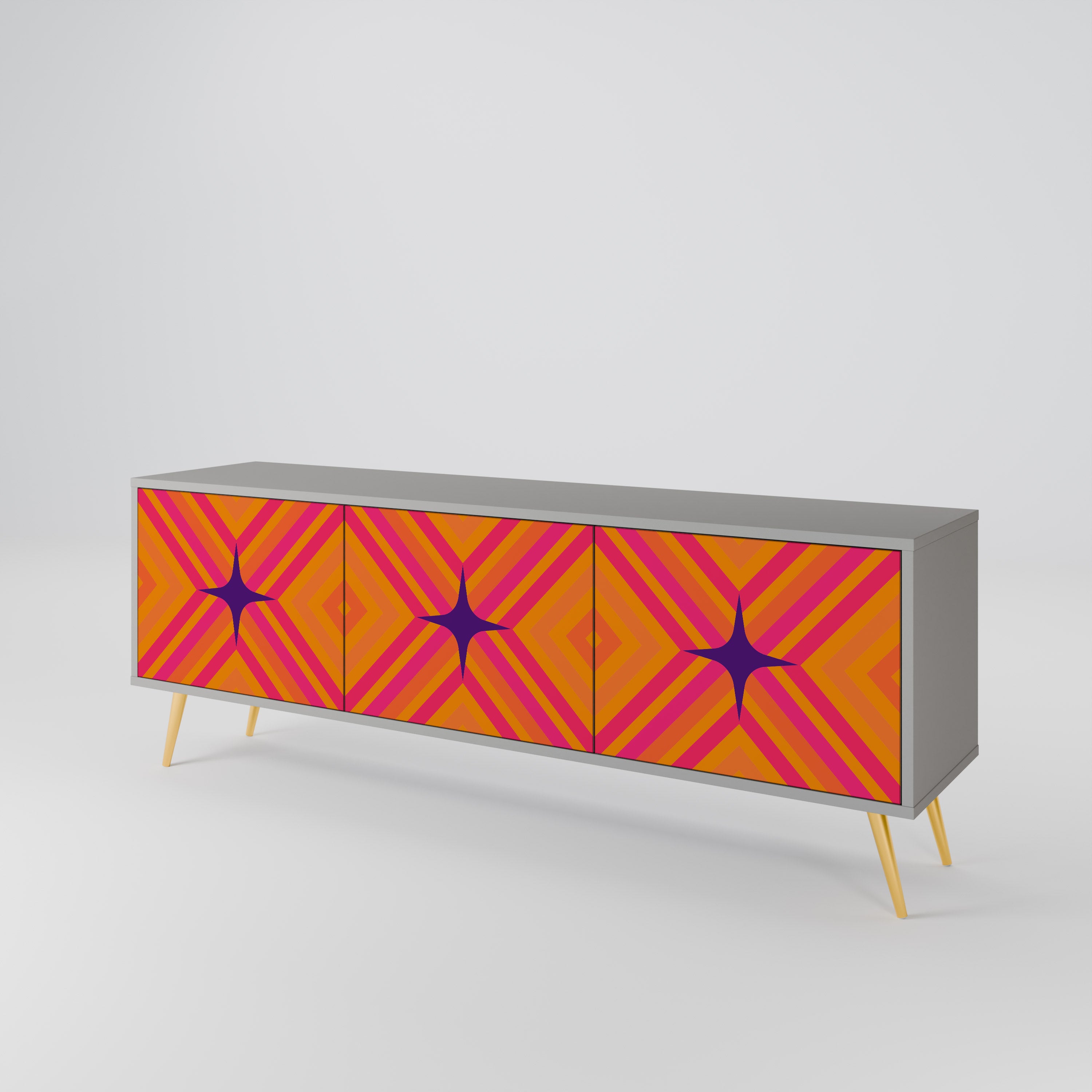 GEOMETRIC BRILLIANCE 3-Door TV Stand in Grey Finish