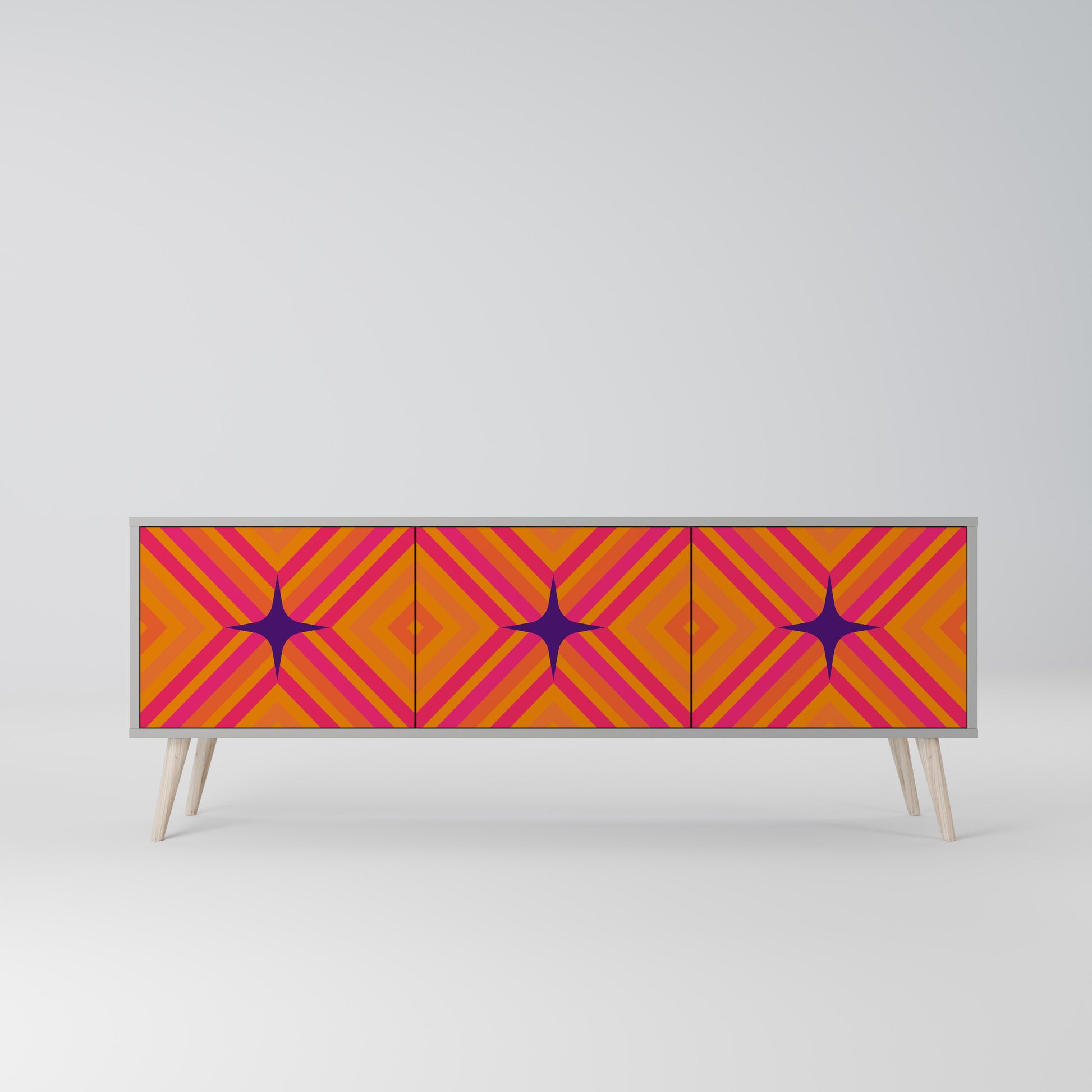 GEOMETRIC BRILLIANCE 3-Door TV Stand in Grey Finish