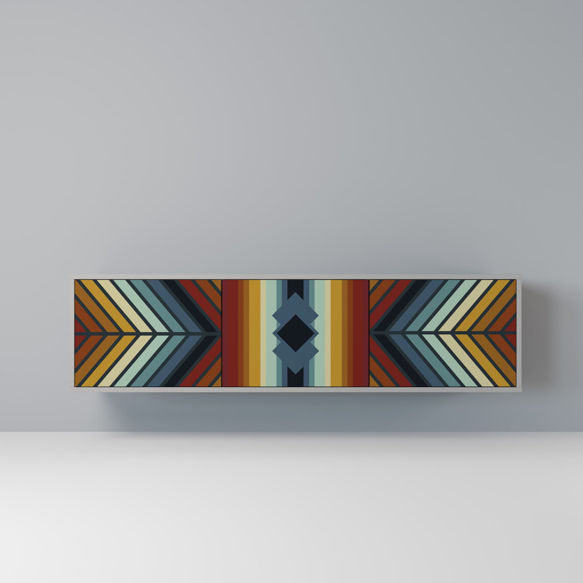 INDIGENOUS ZIGZAG 3-Door TV Stand in Grey Finish