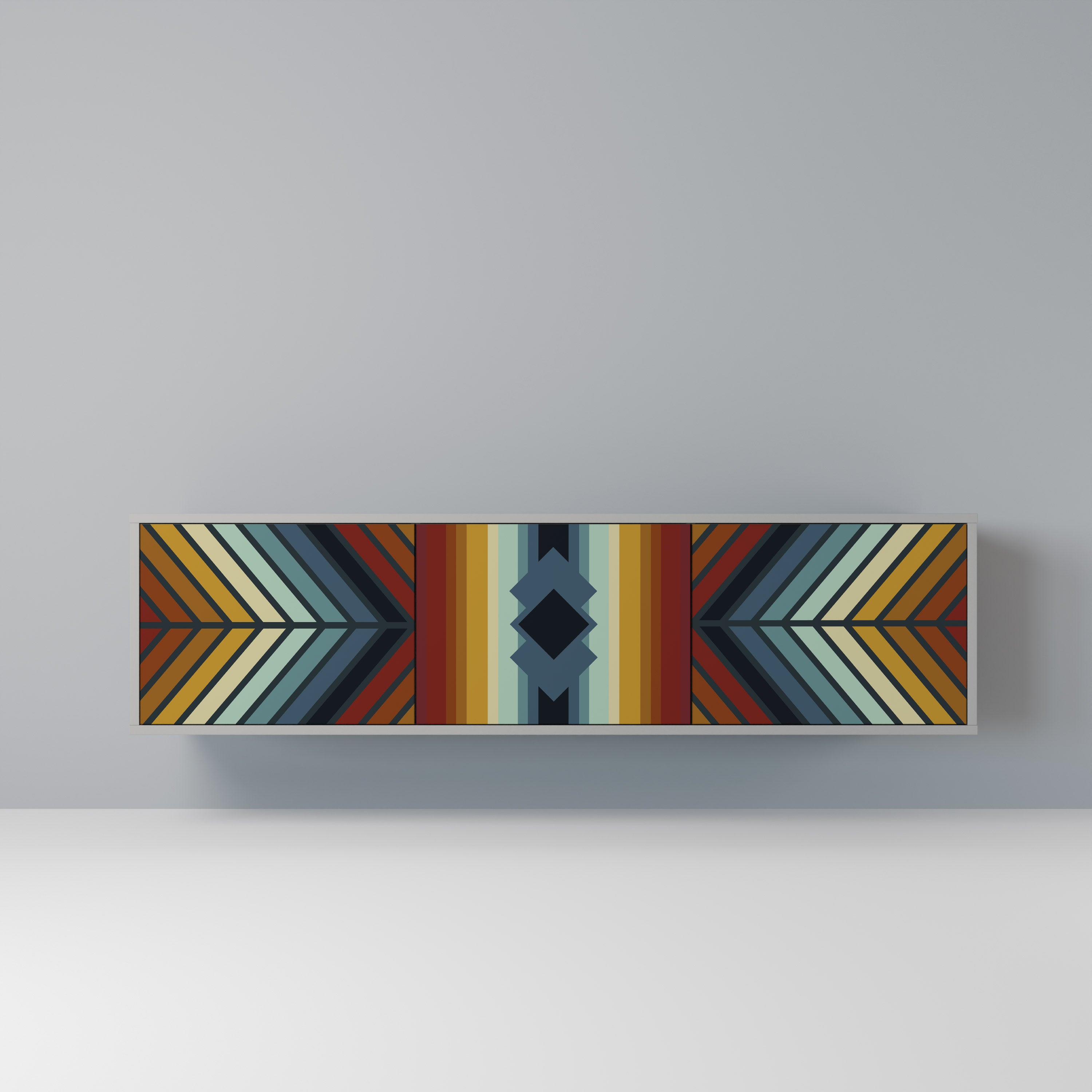 INDIGENOUS ZIGZAG 3-Door TV Stand in Grey Finish