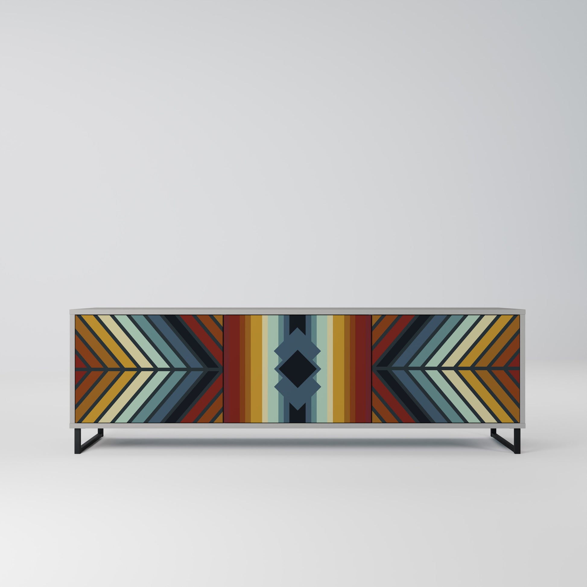 INDIGENOUS ZIGZAG 3-Door TV Stand in Grey Finish