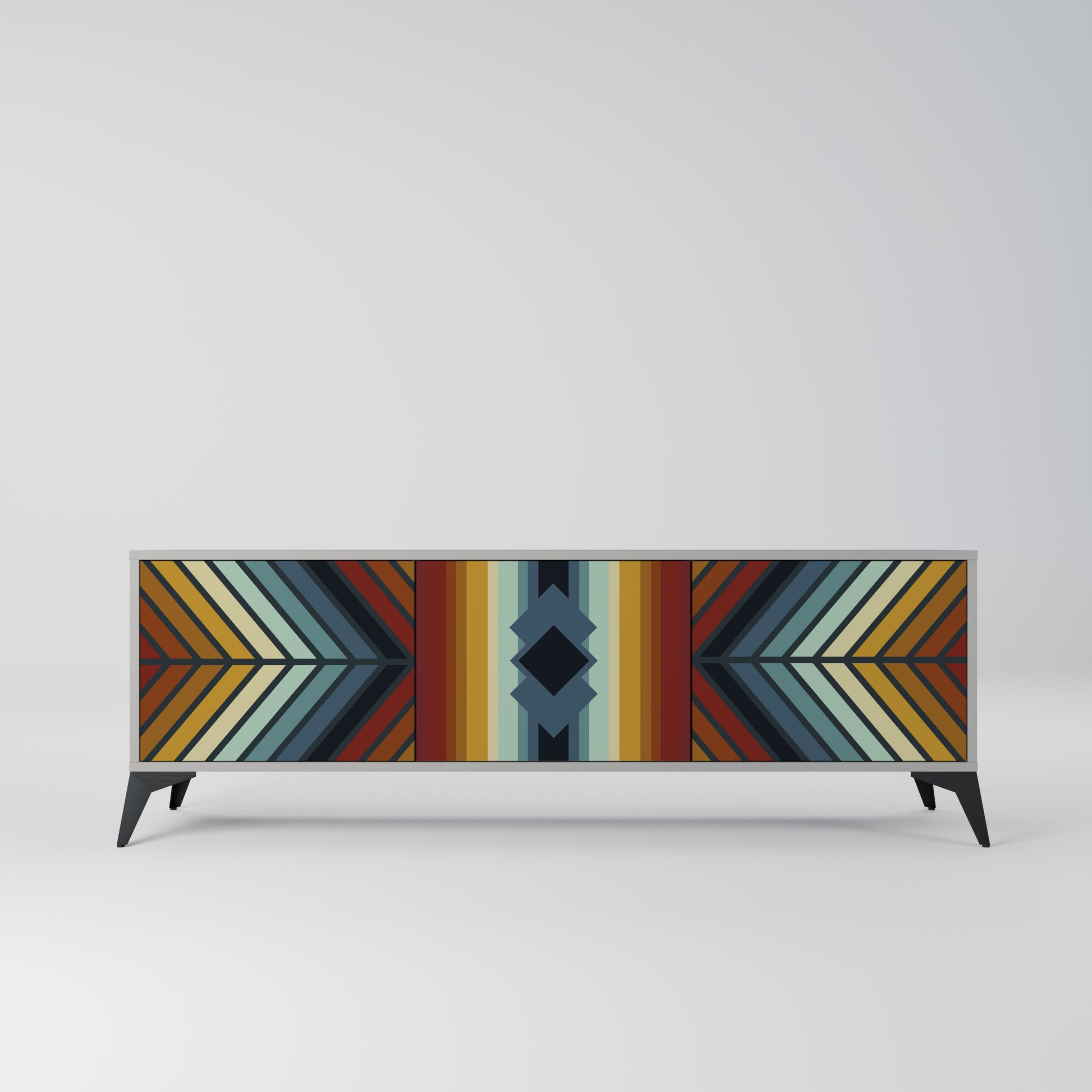 INDIGENOUS ZIGZAG 3-Door TV Stand in Grey Finish