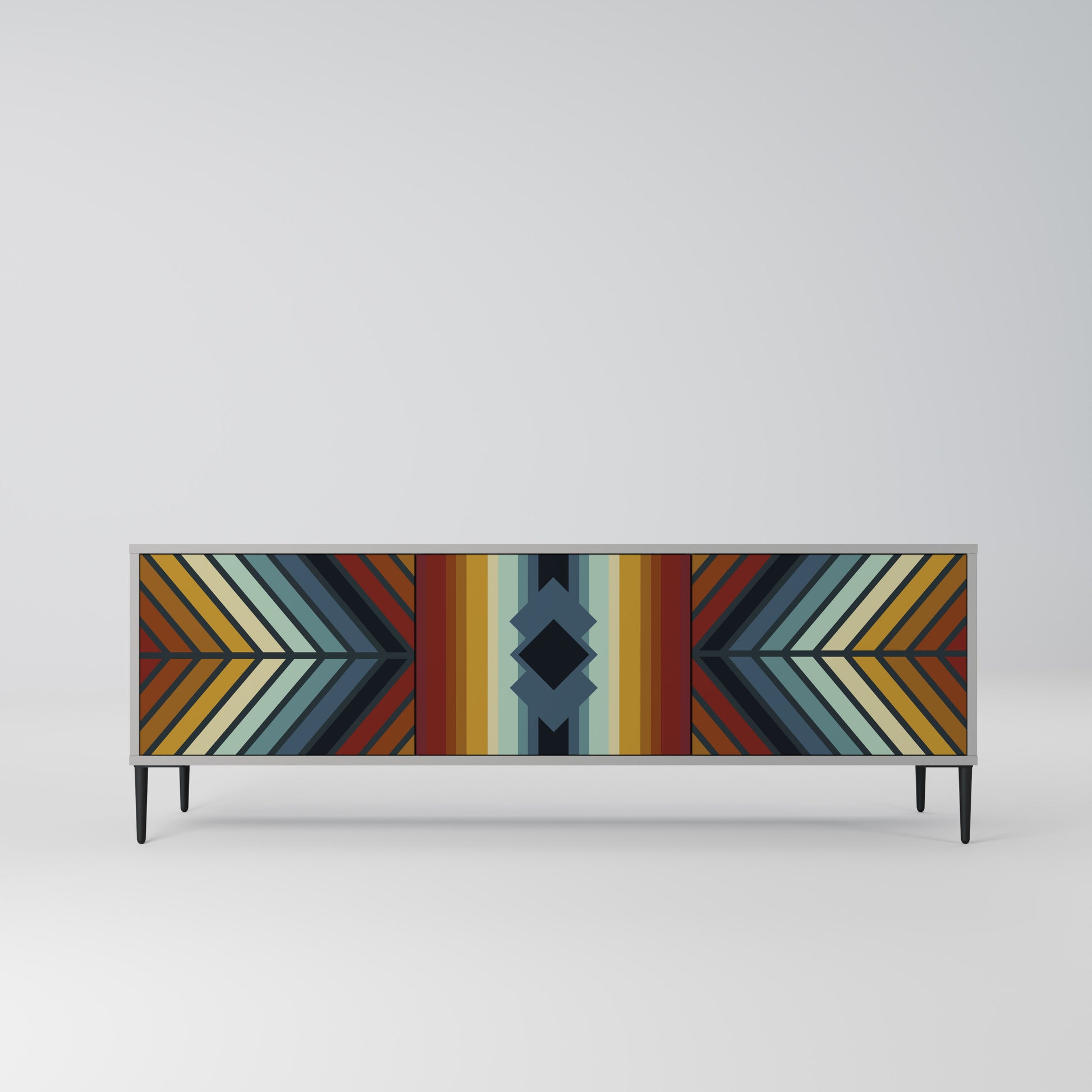 INDIGENOUS ZIGZAG 3-Door TV Stand in Grey Finish