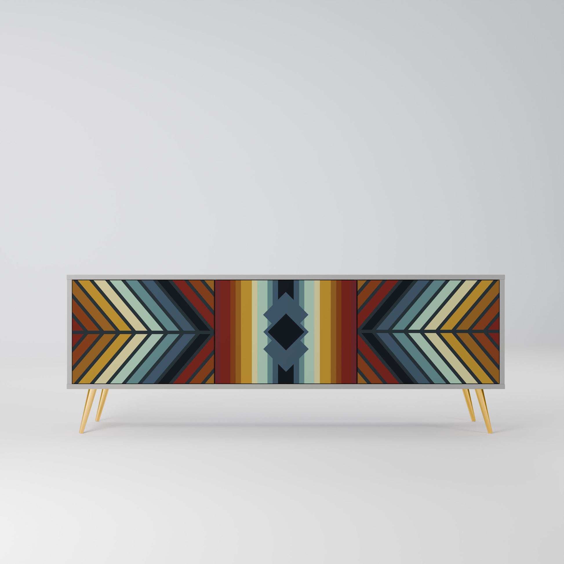 INDIGENOUS ZIGZAG 3-Door TV Stand in Grey Finish