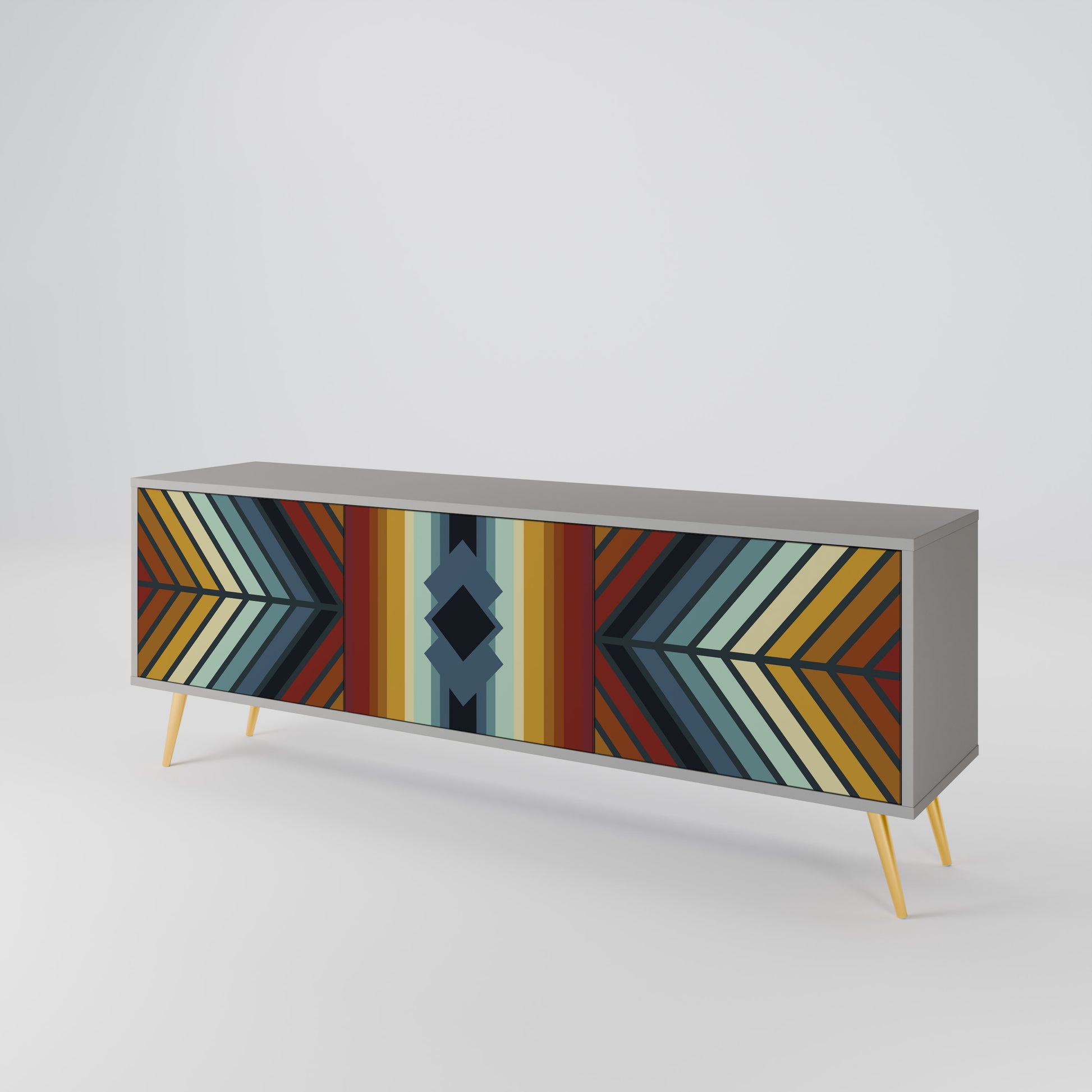 INDIGENOUS ZIGZAG 3-Door TV Stand in Grey Finish