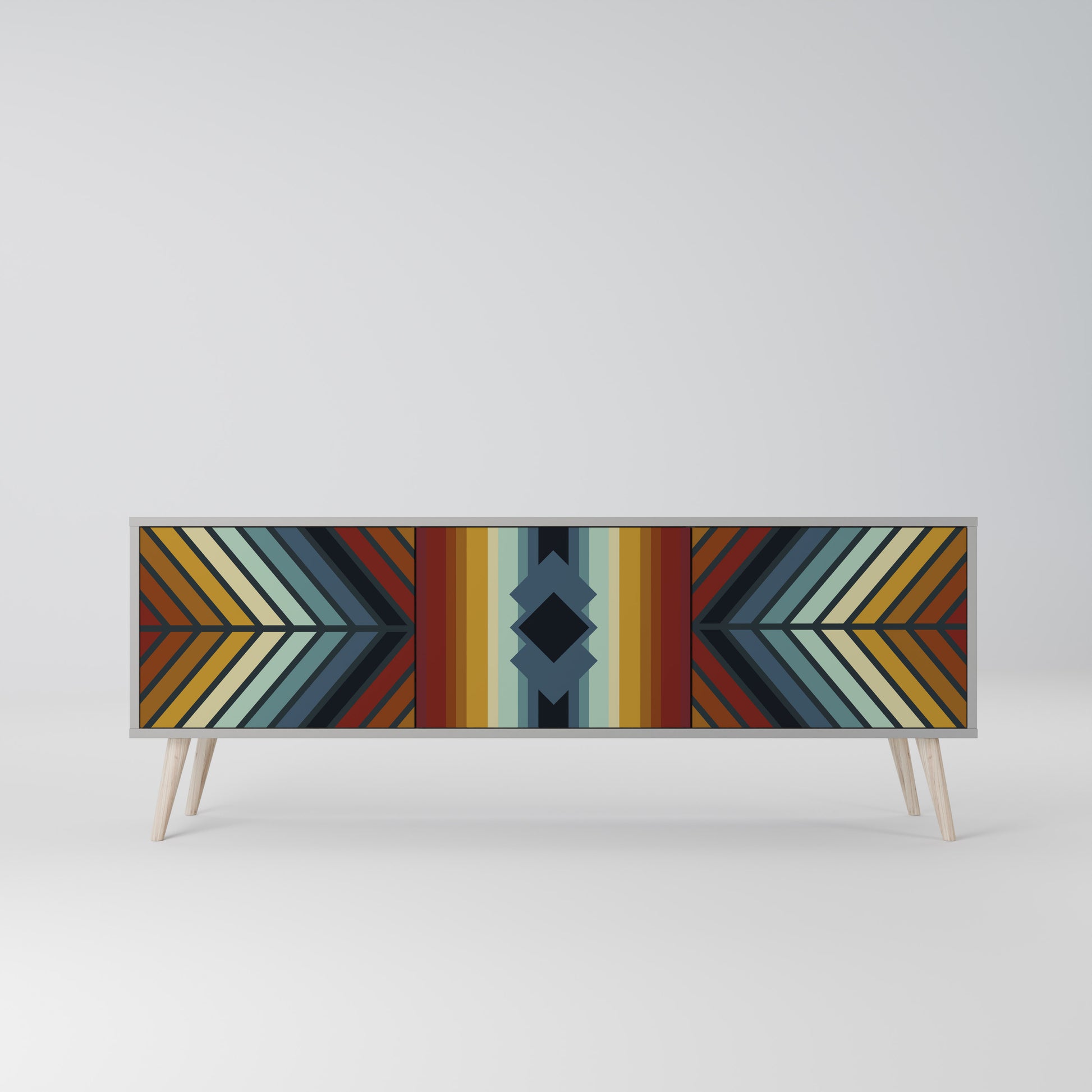 INDIGENOUS ZIGZAG 3-Door TV Stand in Grey Finish