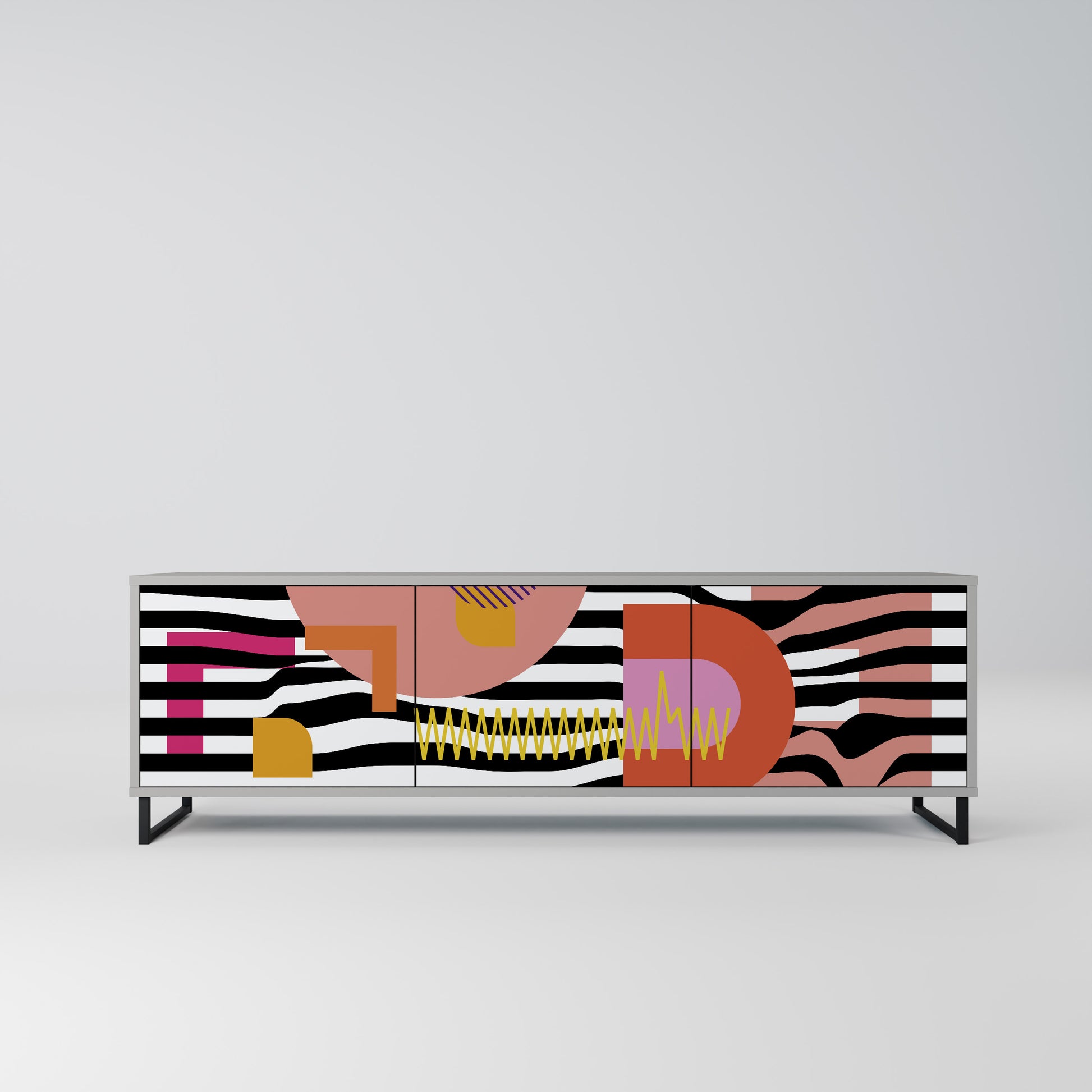 CHROMATIC ABSTRACT 3-Door TV Stand in Grey Finish