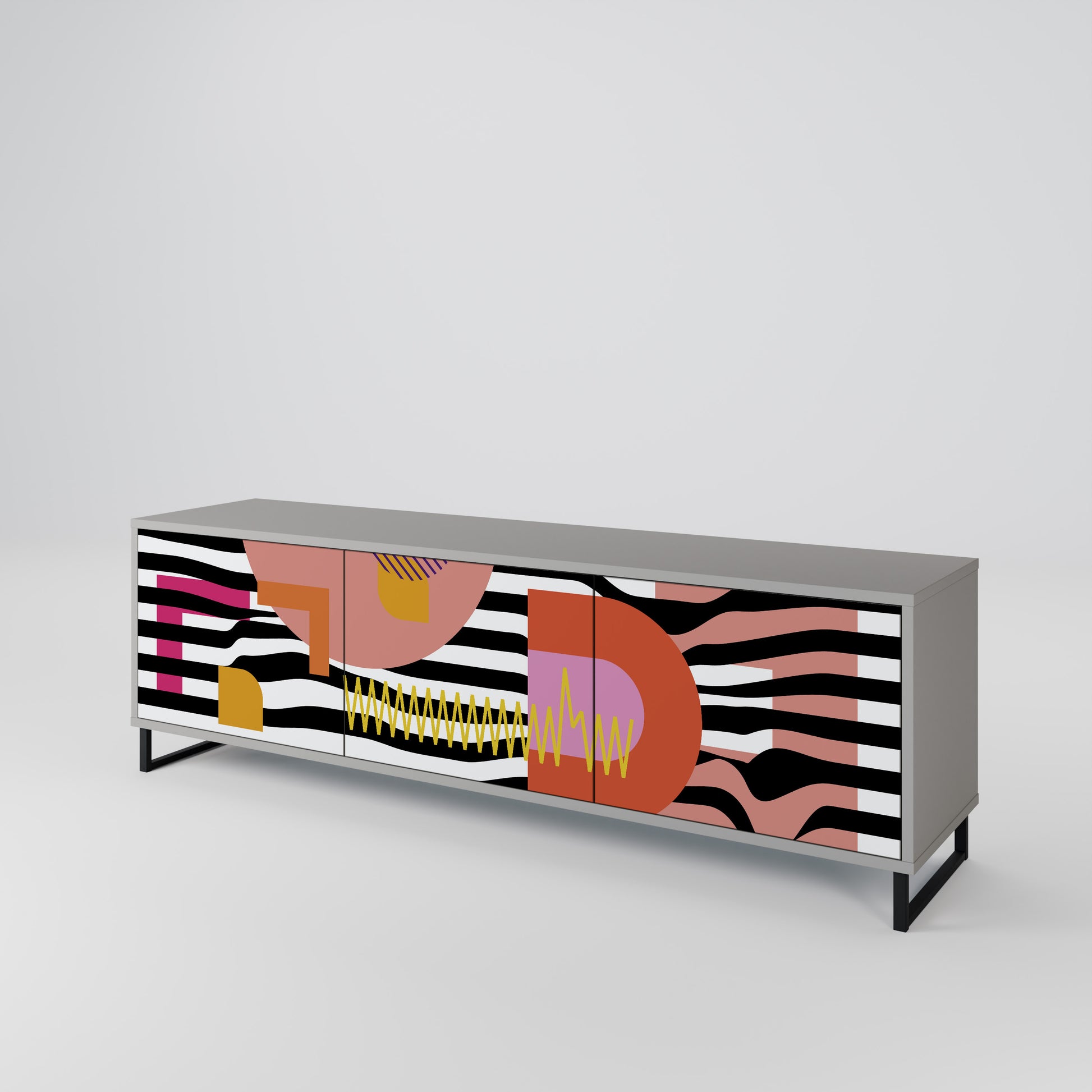 CHROMATIC ABSTRACT 3-Door TV Stand in Grey Finish