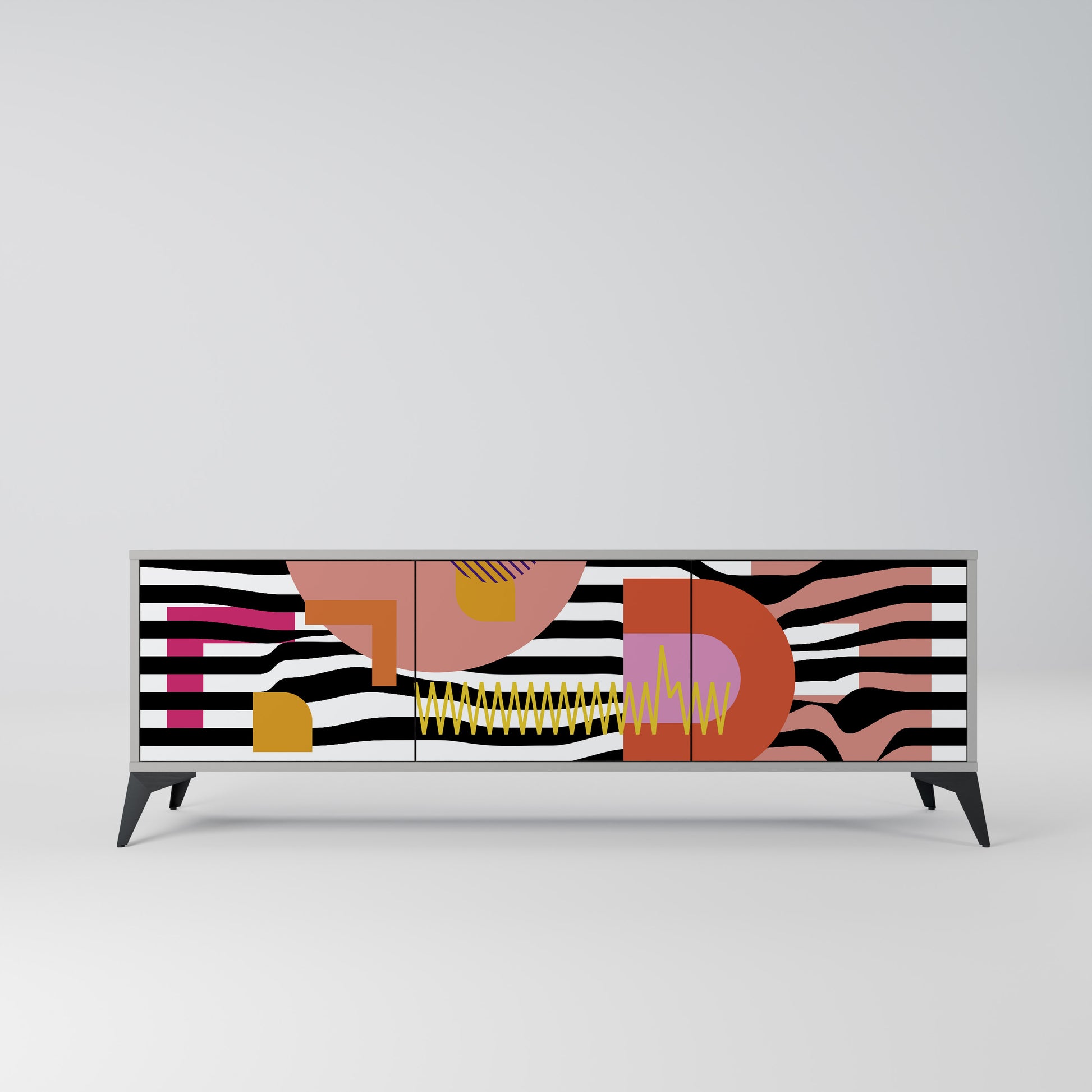 CHROMATIC ABSTRACT 3-Door TV Stand in Grey Finish