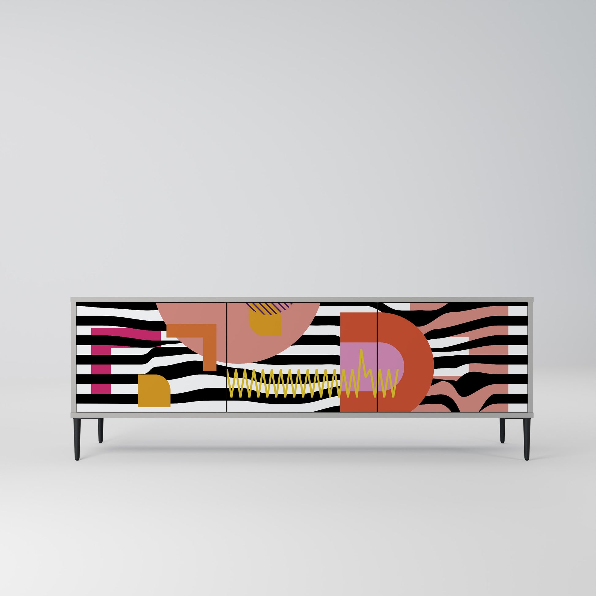 CHROMATIC ABSTRACT 3-Door TV Stand in Grey Finish