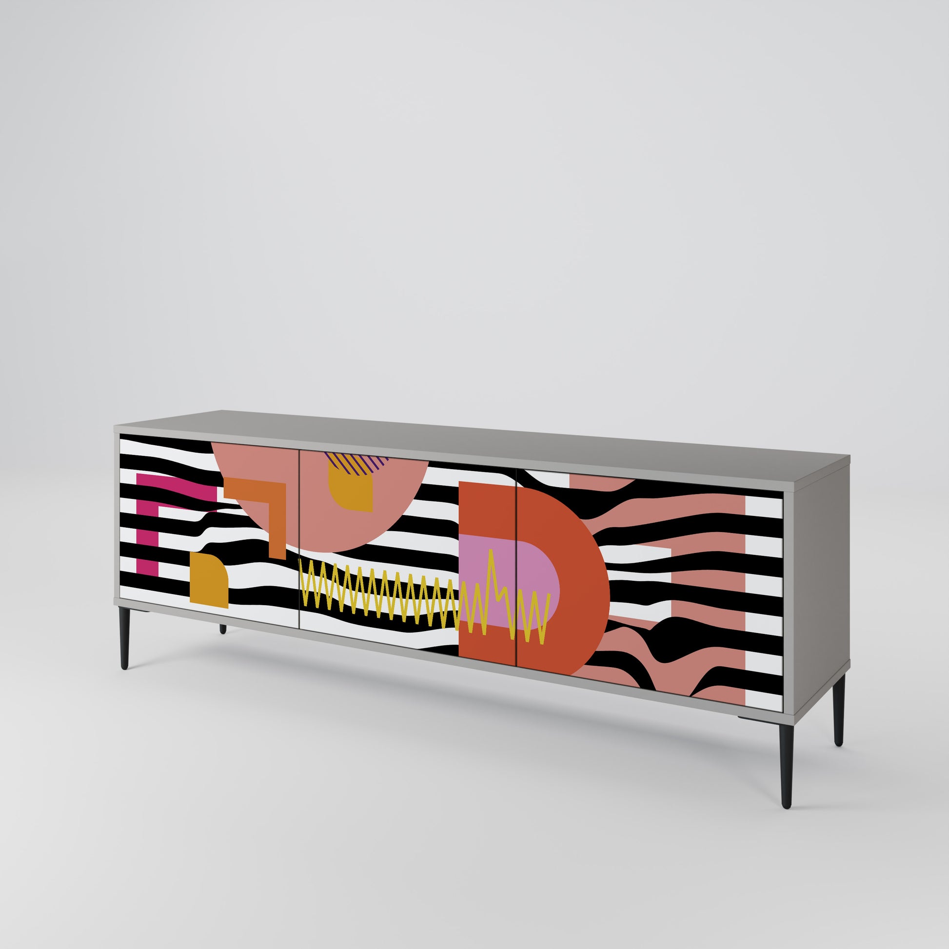 CHROMATIC ABSTRACT 3-Door TV Stand in Grey Finish