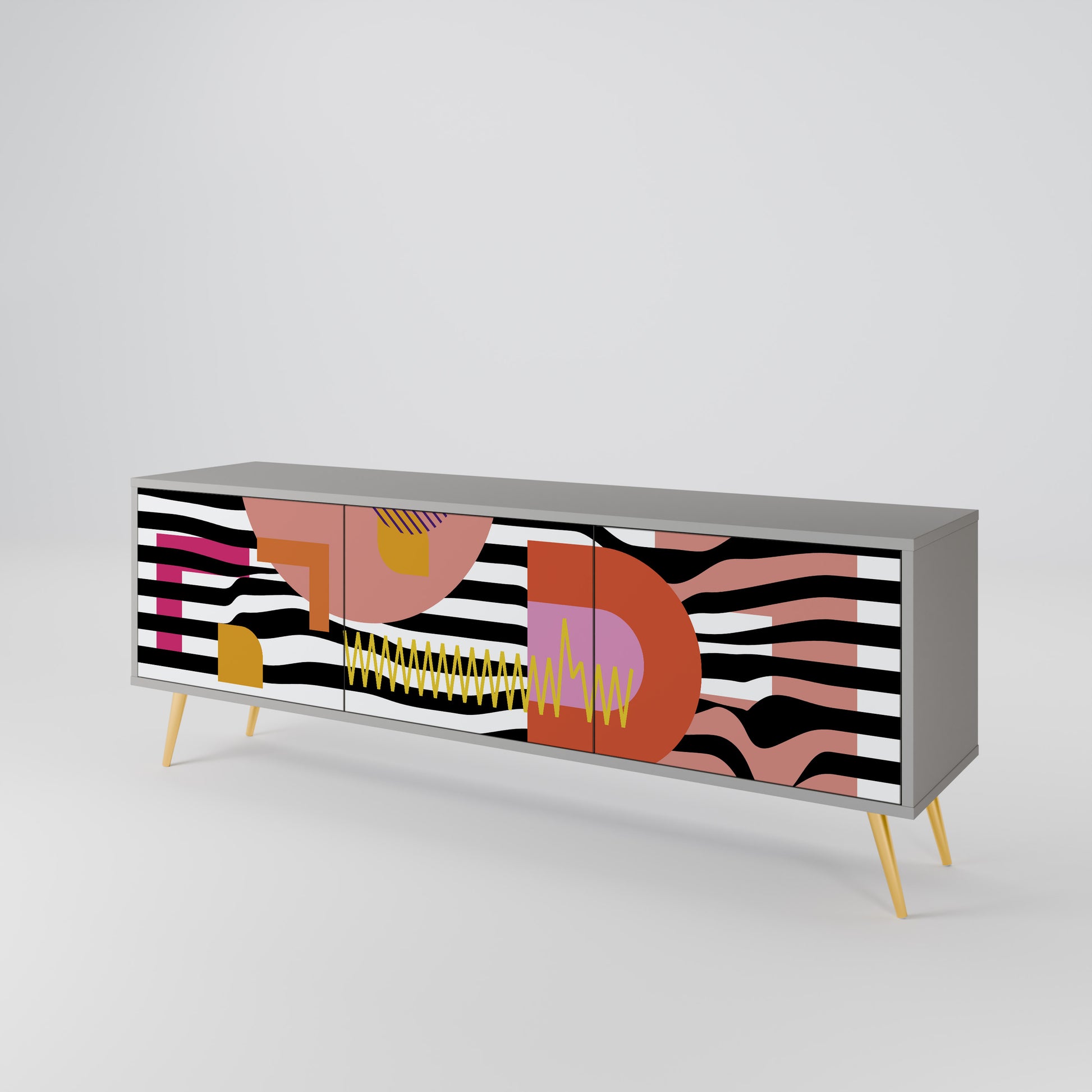 CHROMATIC ABSTRACT 3-Door TV Stand in Grey Finish