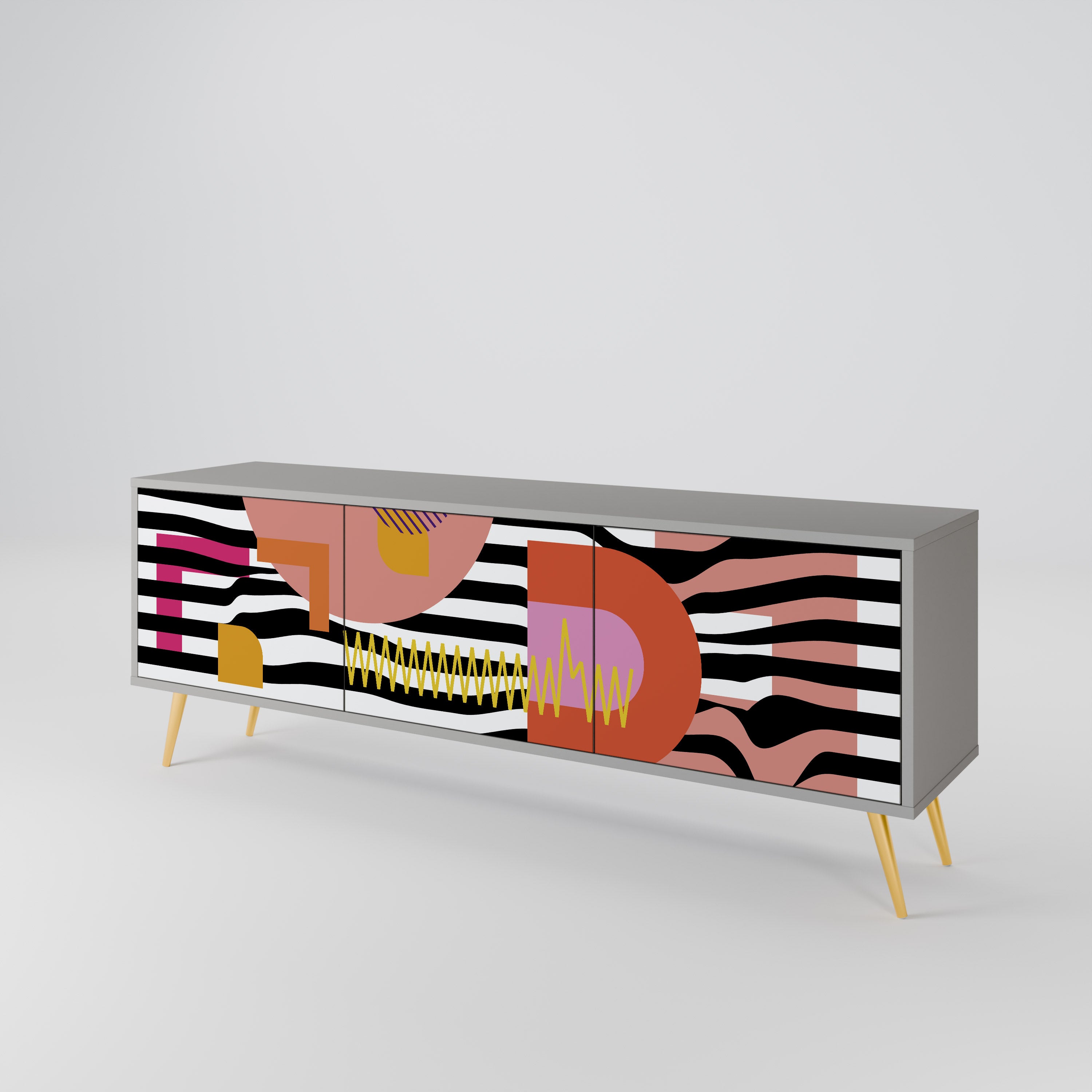 CHROMATIC ABSTRACT 3-Door TV Stand in Grey Finish
